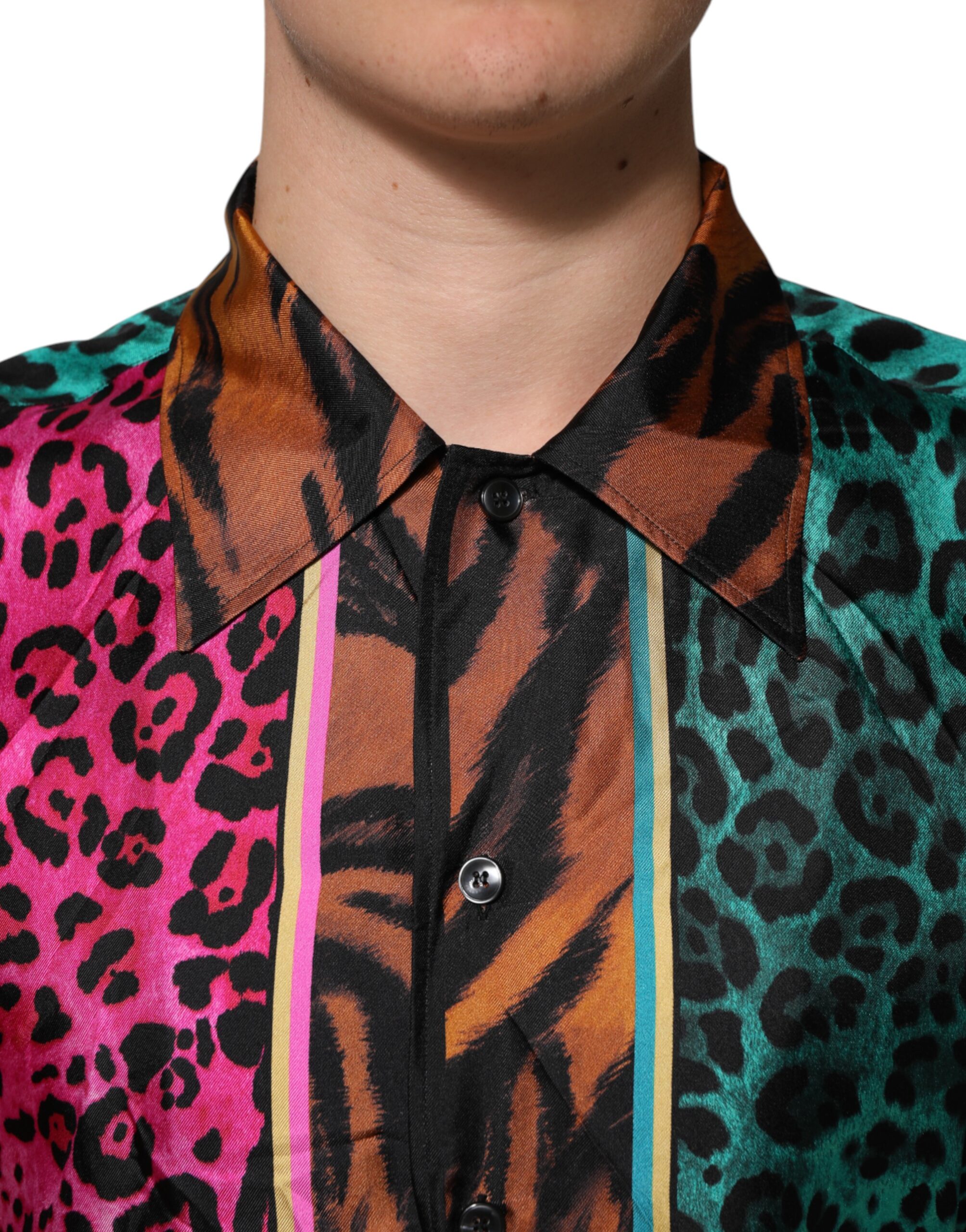 Dolce & Gabbana Multicolor Silk Tiger Print Hawaiian T-shirt - Image 5