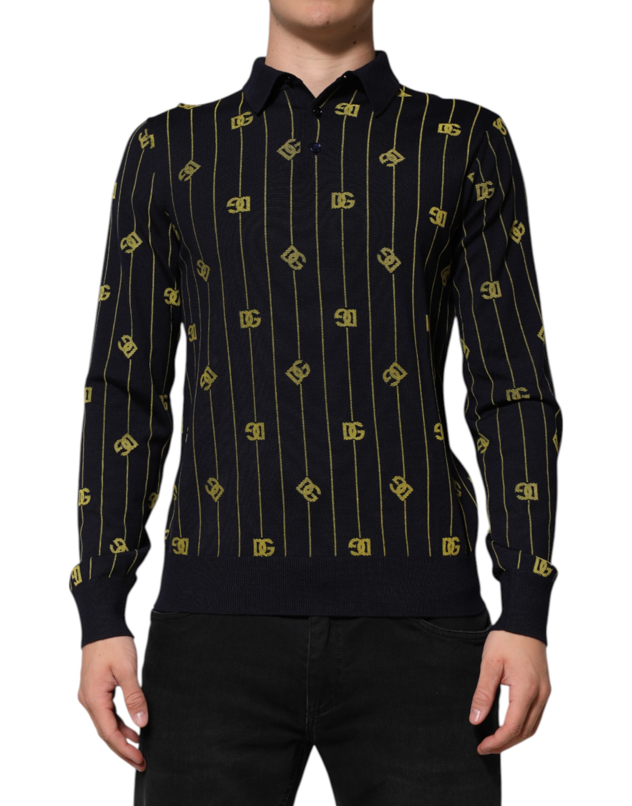 Dolce & Gabbana Black Logo Jacquard Knitted Polo Shirt T-shirt - Image 2