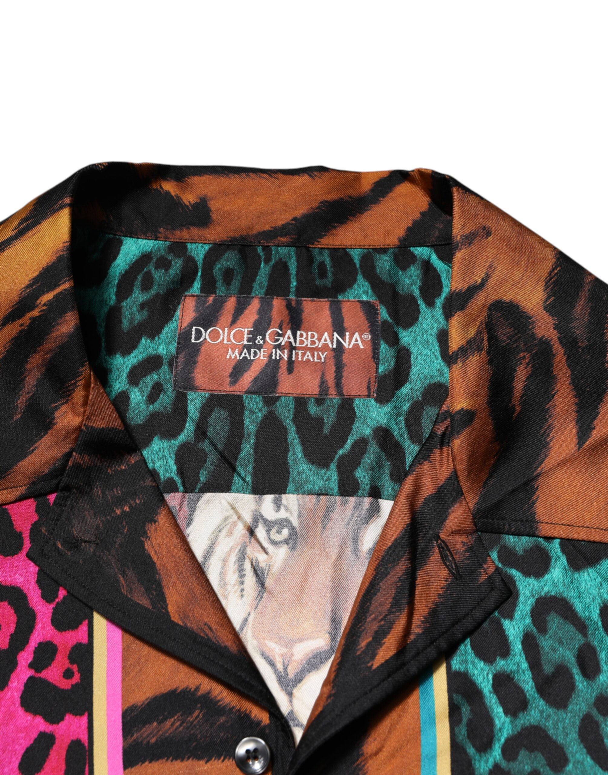 Dolce & Gabbana Multicolor Silk Tiger Print Hawaiian T-shirt - Image 6