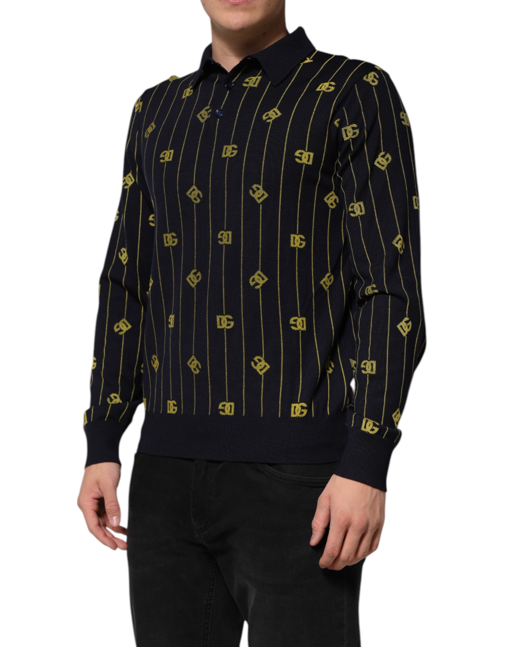 Dolce & Gabbana Black Logo Jacquard Knitted Polo Shirt T-shirt - Image 3