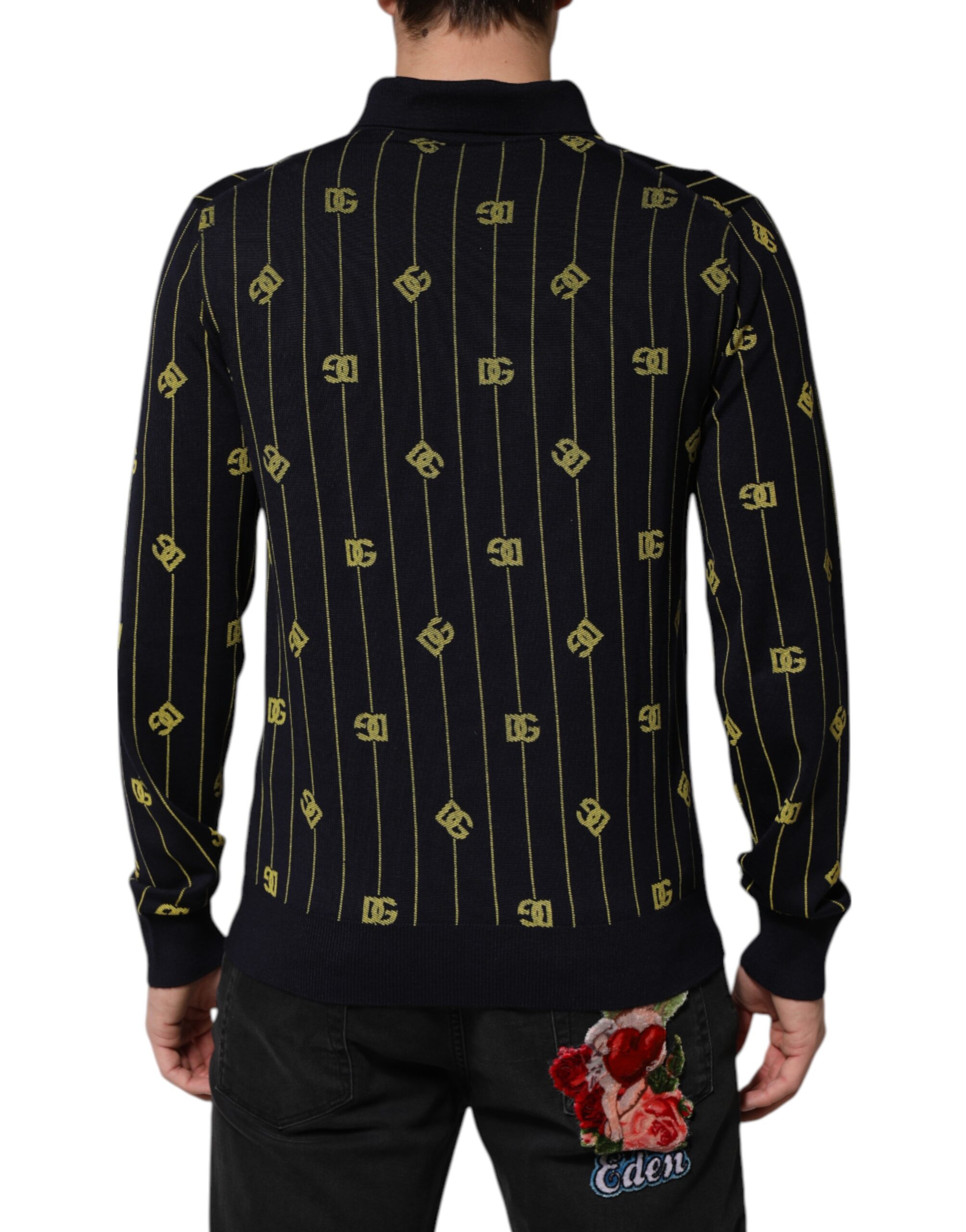 Dolce & Gabbana Black Logo Jacquard Knitted Polo Shirt T-shirt - Image 4