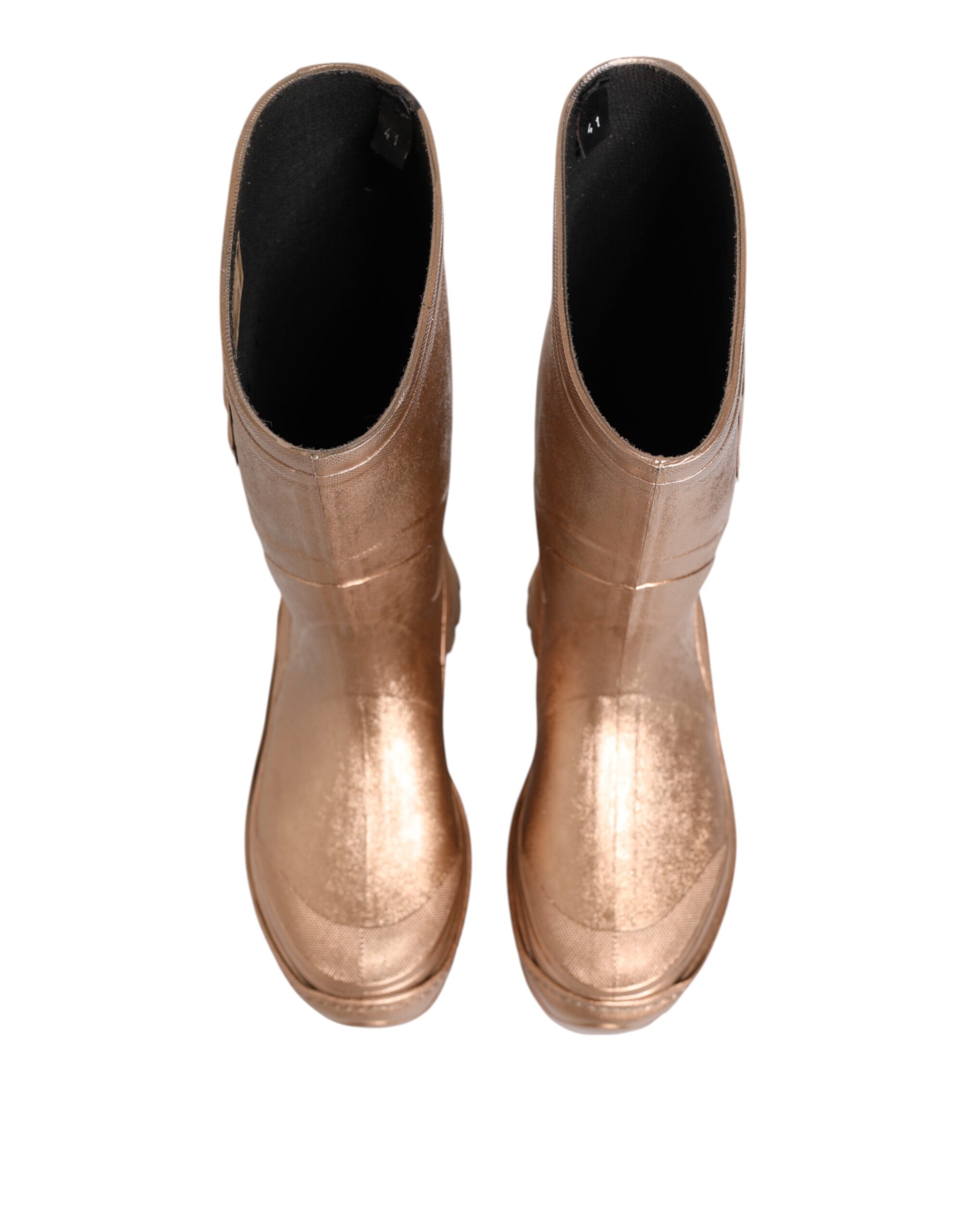Dolce & Gabbana Rose Gold Rubber Pull On Rain Boots Shoes - Image 4