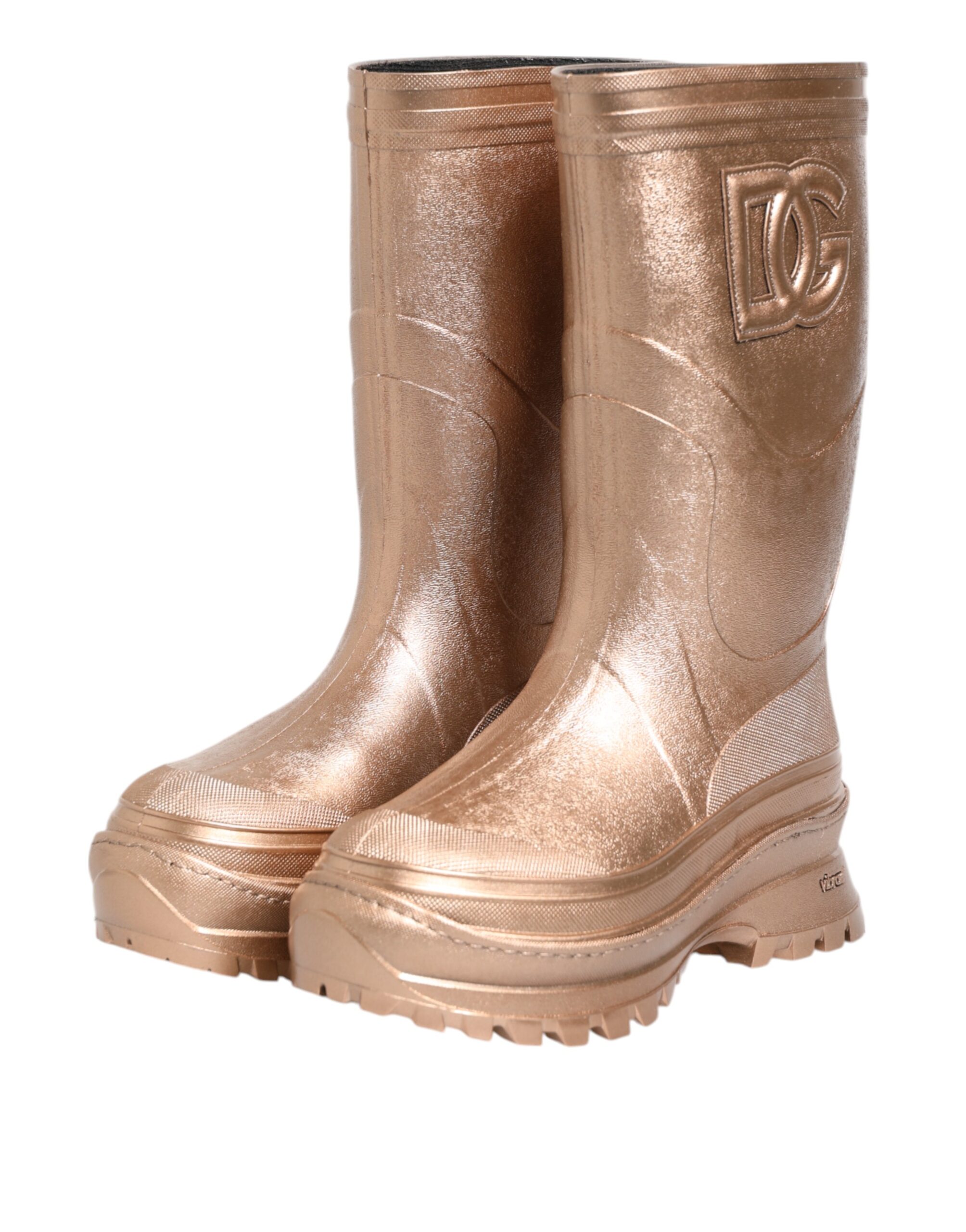 Dolce & Gabbana Rose Gold Rubber Pull On Rain Boots Shoes - Image 5