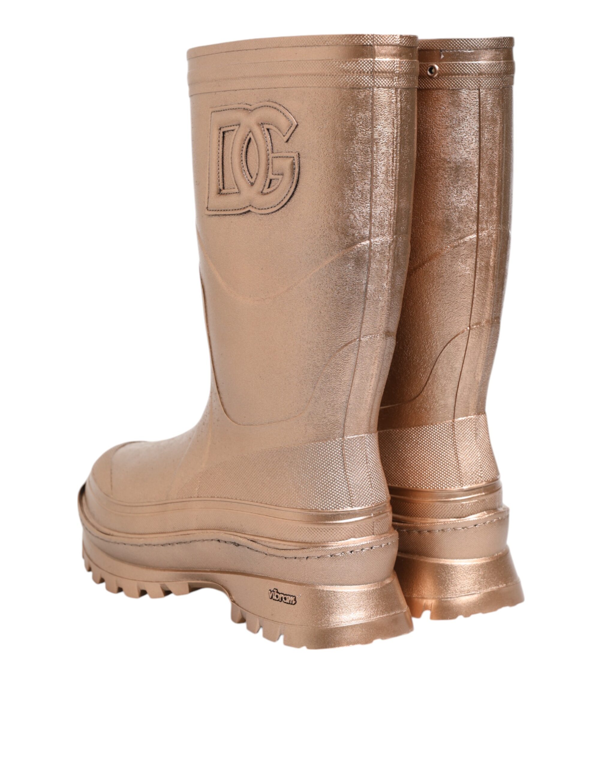 Dolce & Gabbana Rose Gold Rubber Pull On Rain Boots Shoes - Image 6
