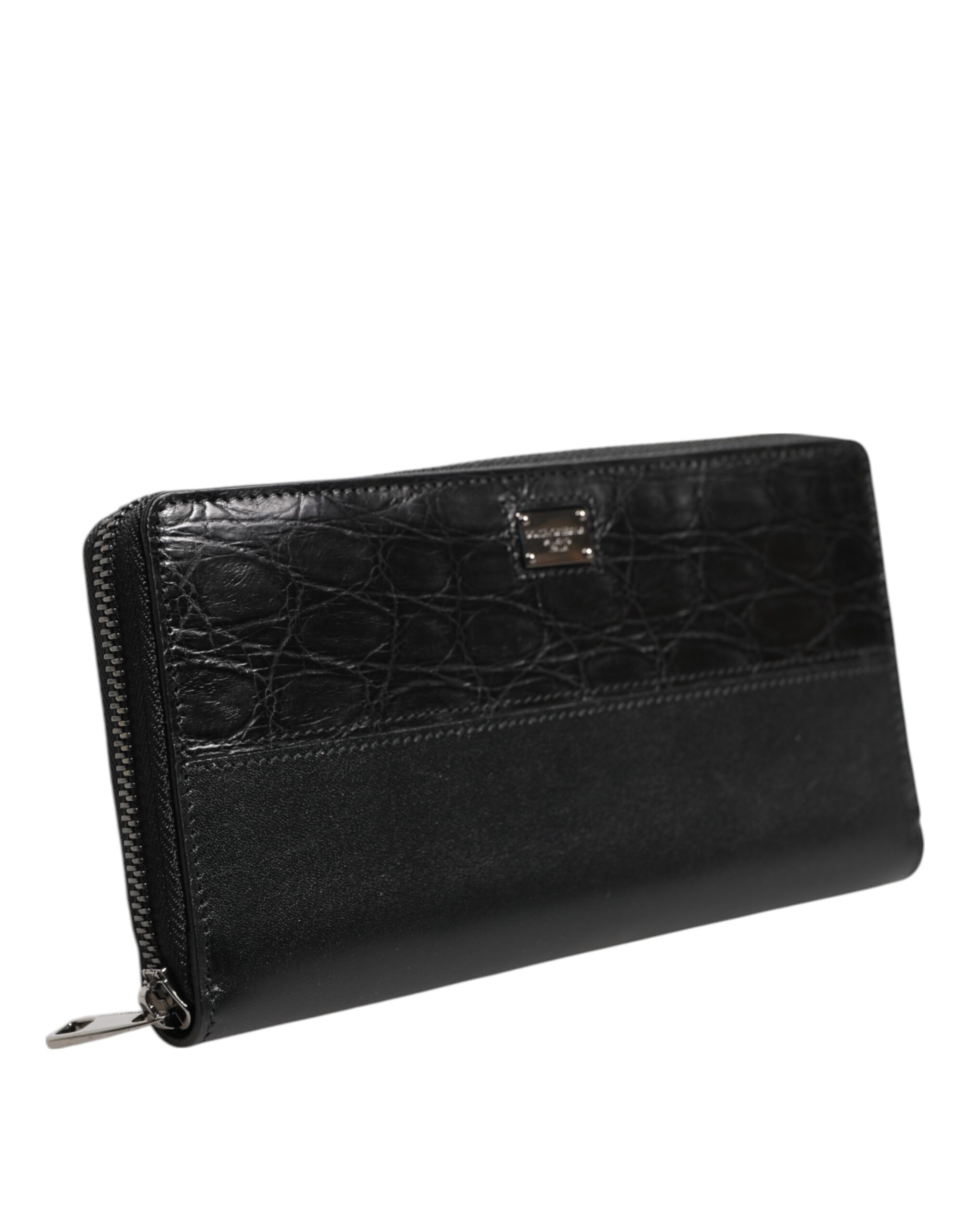 Dolce & Gabbana Black Leather Logo Plaque Zip Around Continental Wallet - Image 3