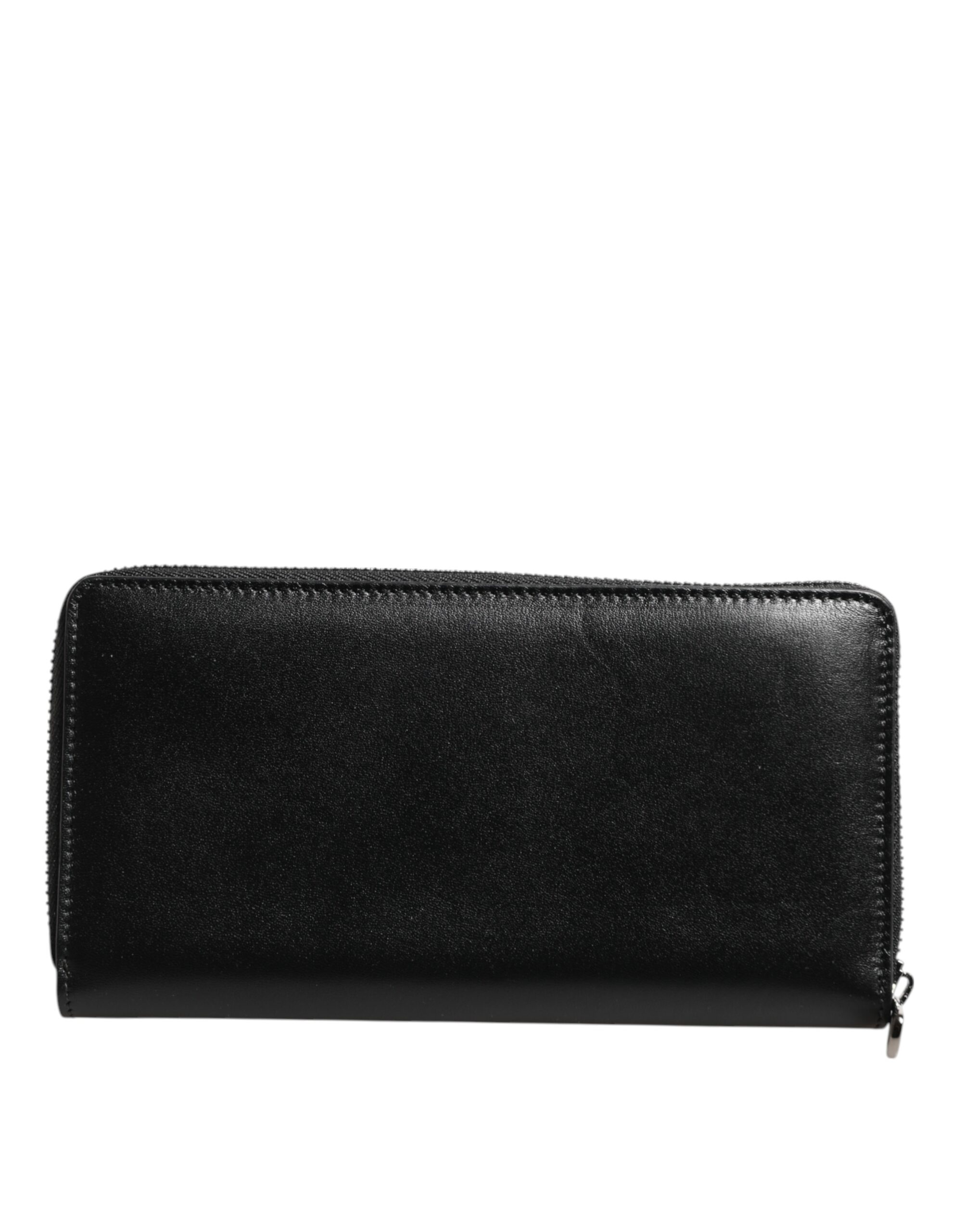 Dolce & Gabbana Black Leather Logo Plaque Zip Around Continental Wallet - Image 4