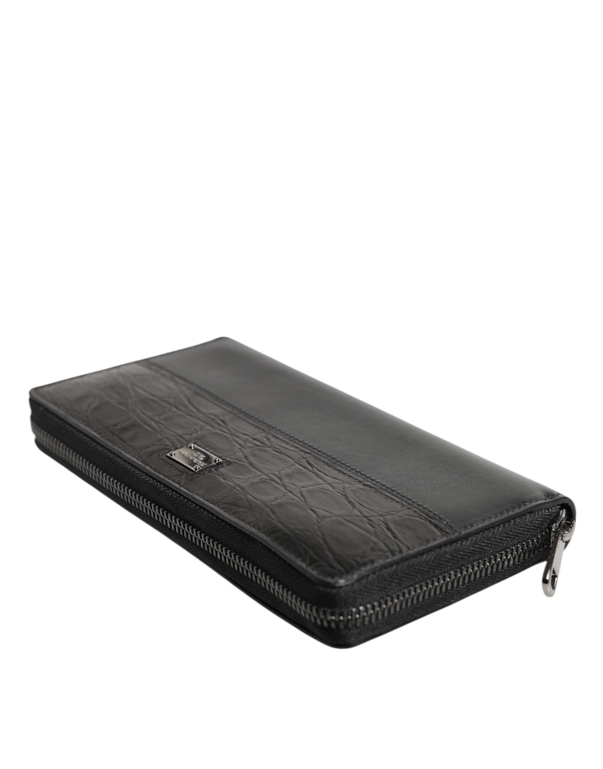 Dolce & Gabbana Black Leather Logo Plaque Zip Around Continental Wallet - Image 5