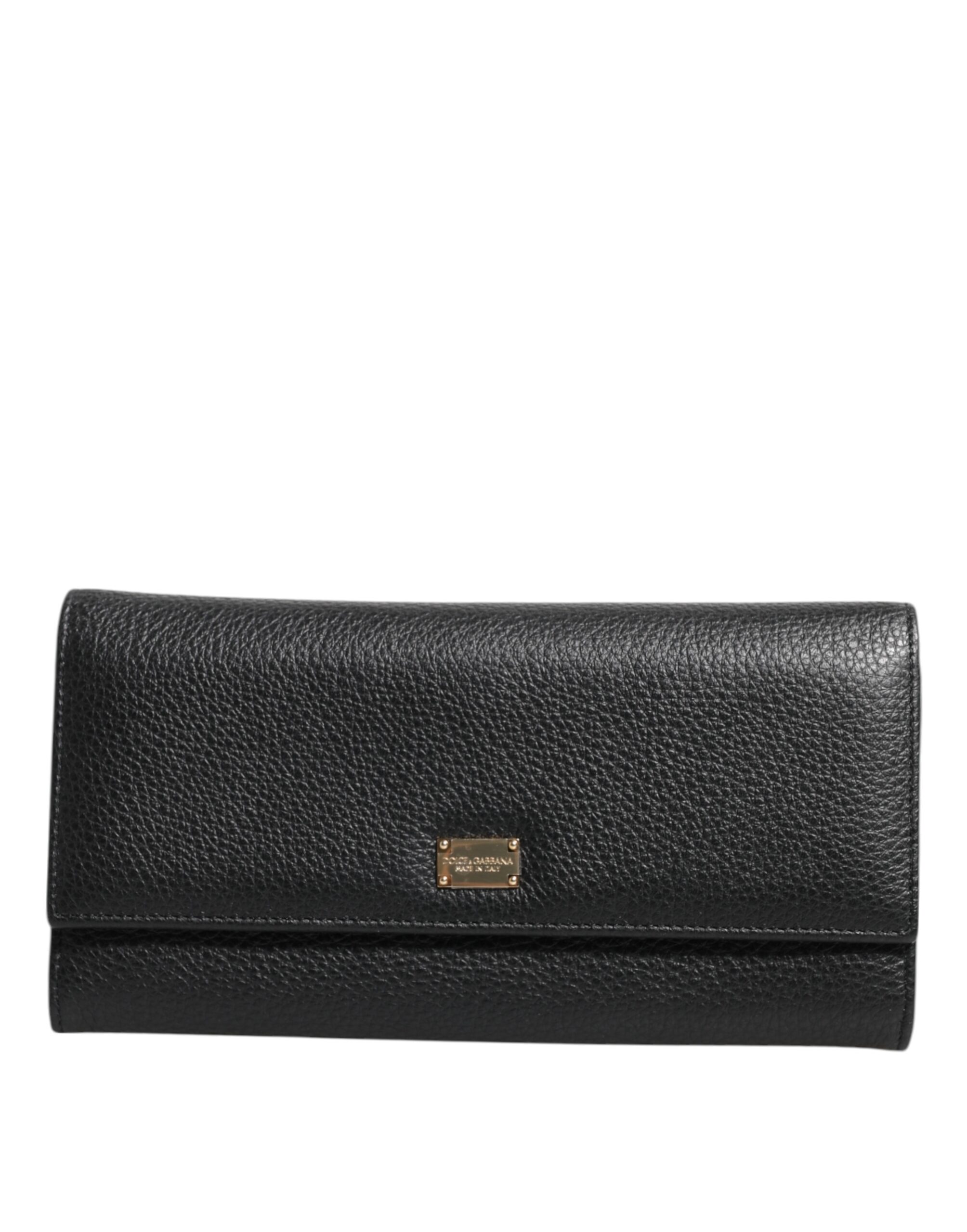 Dolce & Gabbana Black Leather Trifold Logo Plaque Card Holder Wallet - Image 2
