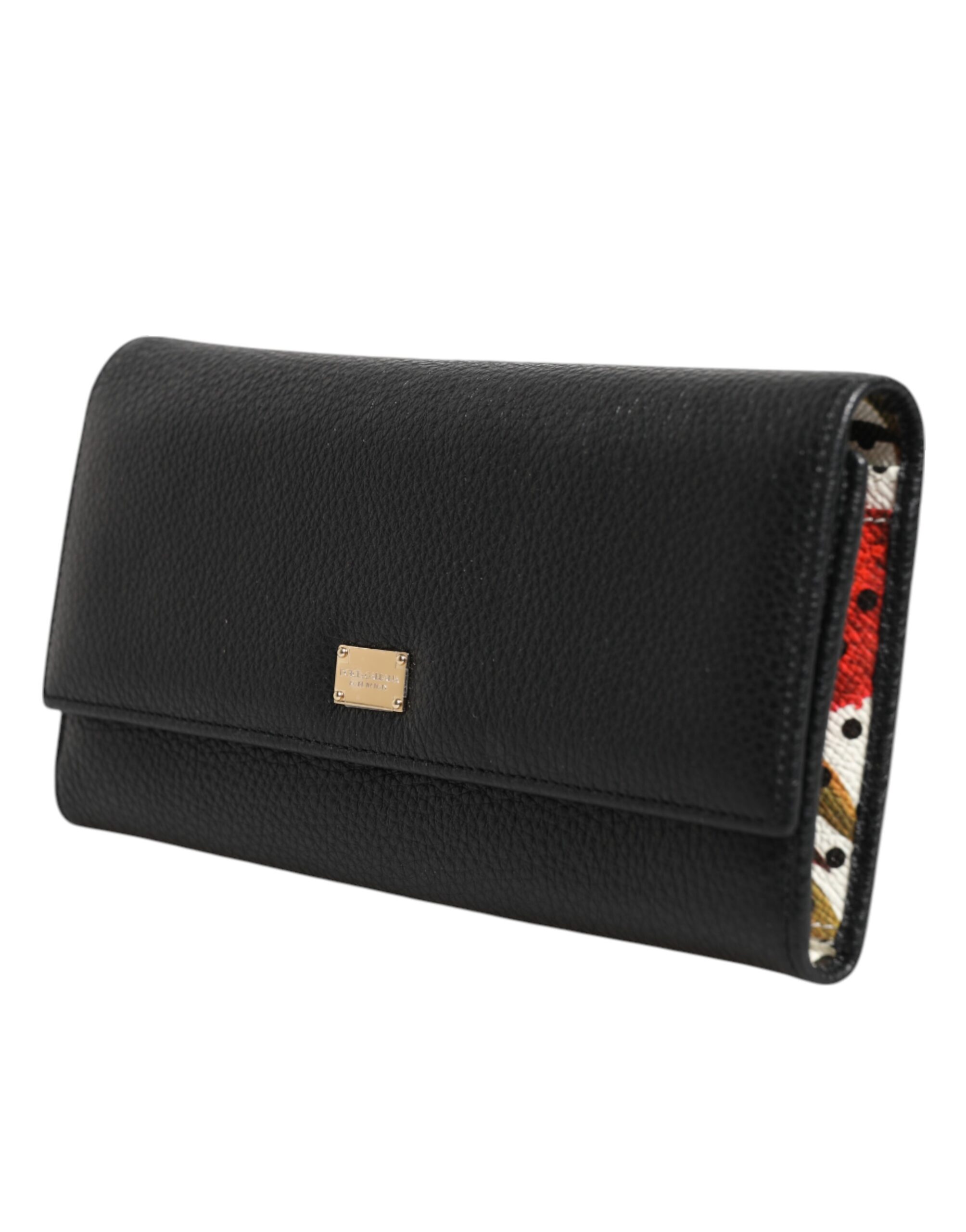 Dolce & Gabbana Black Leather Trifold Logo Plaque Card Holder Wallet - Image 3