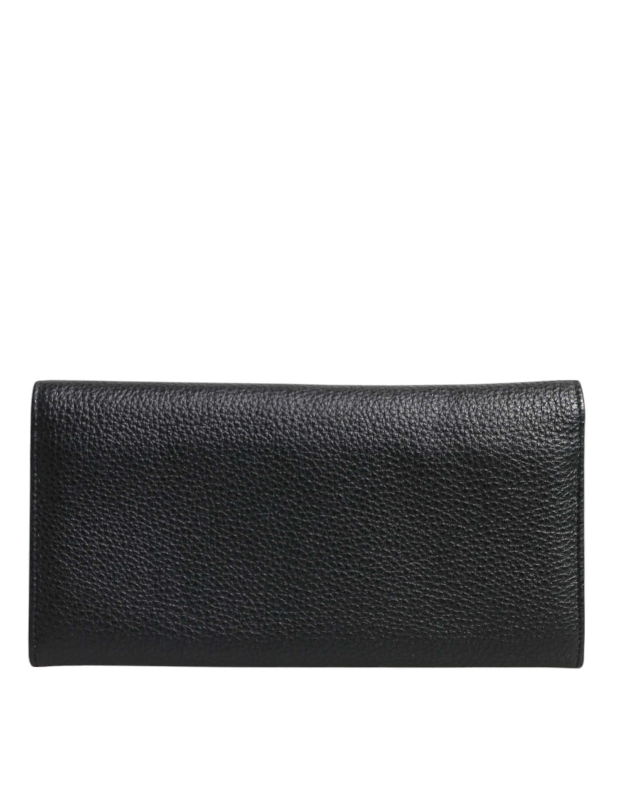 Dolce & Gabbana Black Leather Trifold Logo Plaque Card Holder Wallet - Image 4