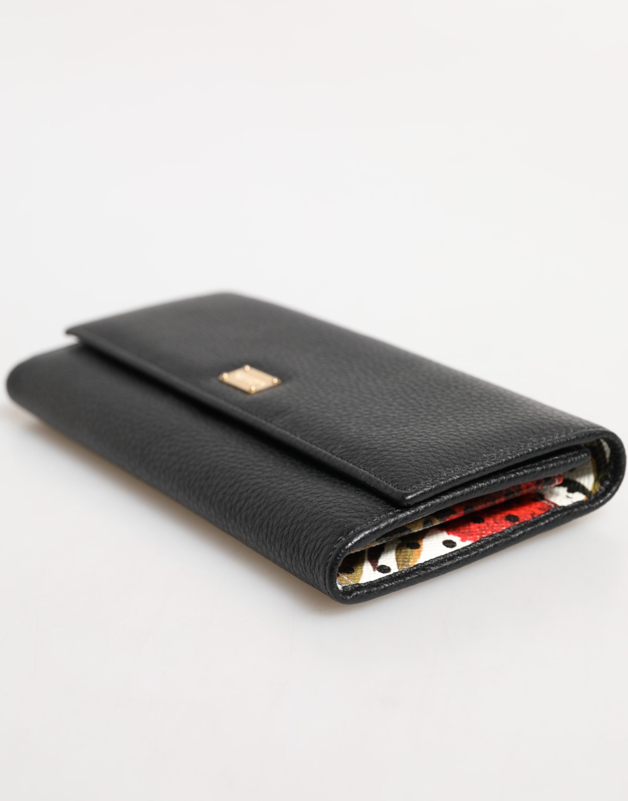 Dolce & Gabbana Black Leather Trifold Logo Plaque Card Holder Wallet - Image 6