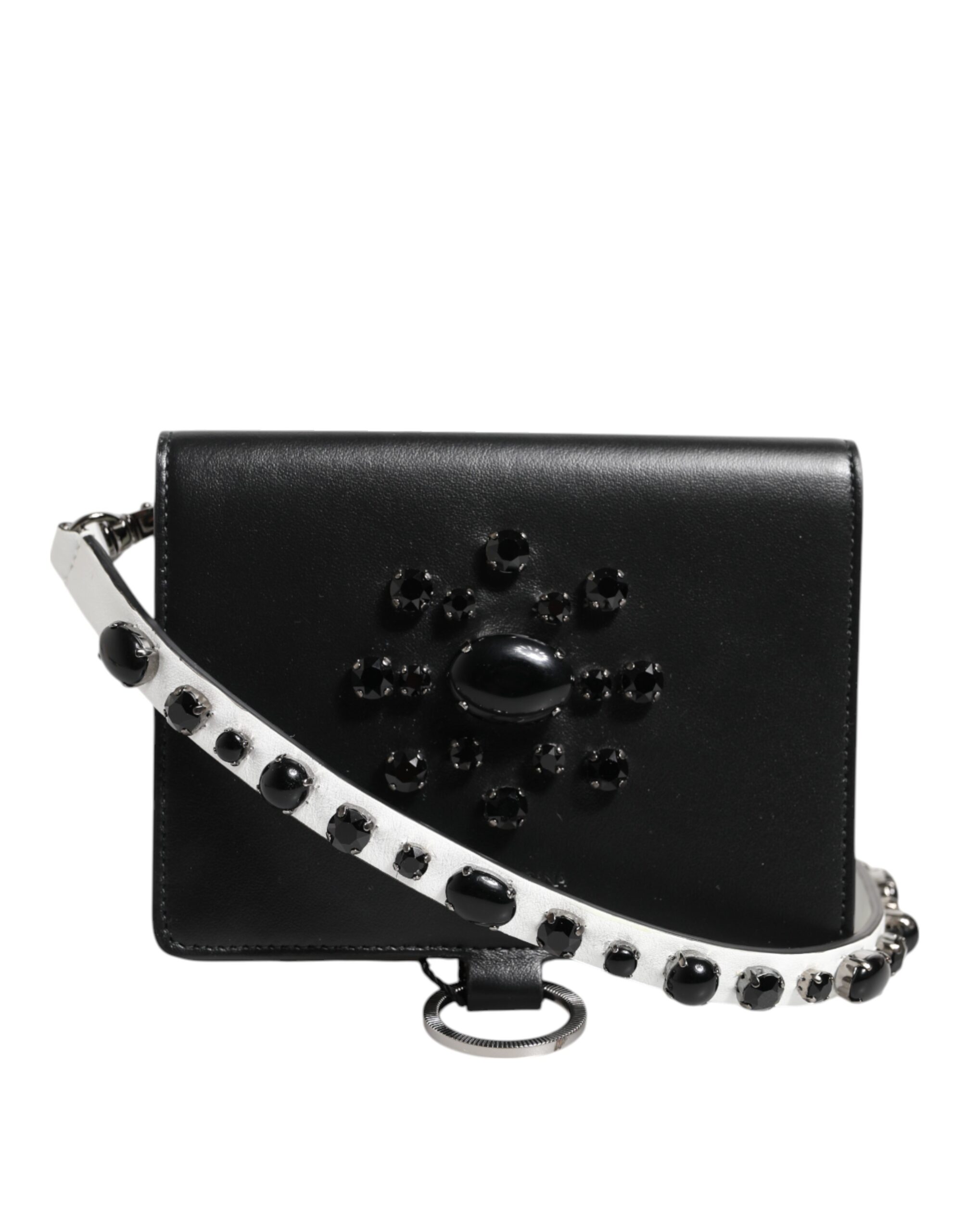 Dolce & Gabbana Black Leather Crystal Embellished Card Holder Wallet - Image 3
