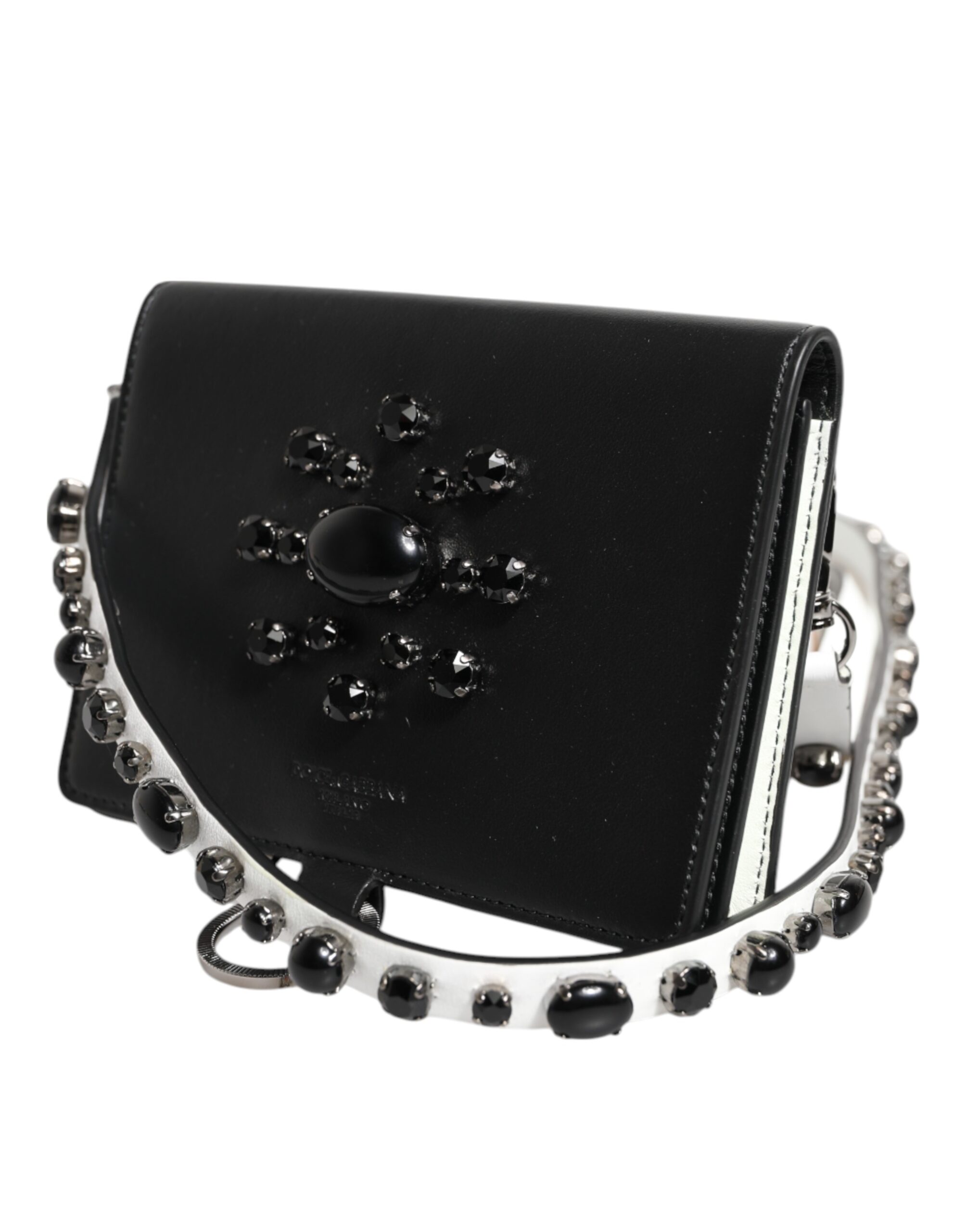 Dolce & Gabbana Black Leather Crystal Embellished Card Holder Wallet - Image 4