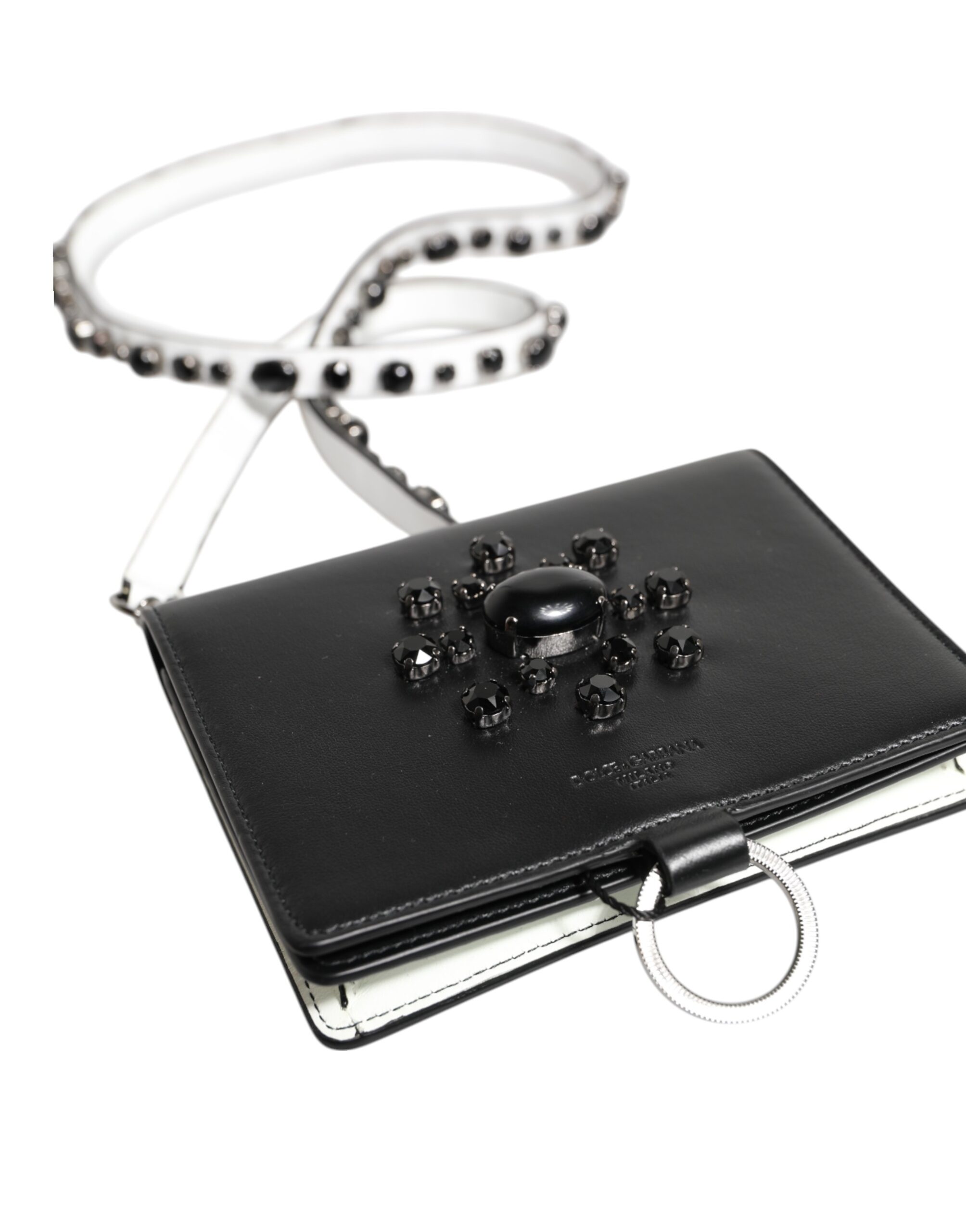 Dolce & Gabbana Black Leather Crystal Embellished Card Holder Wallet - Image 6