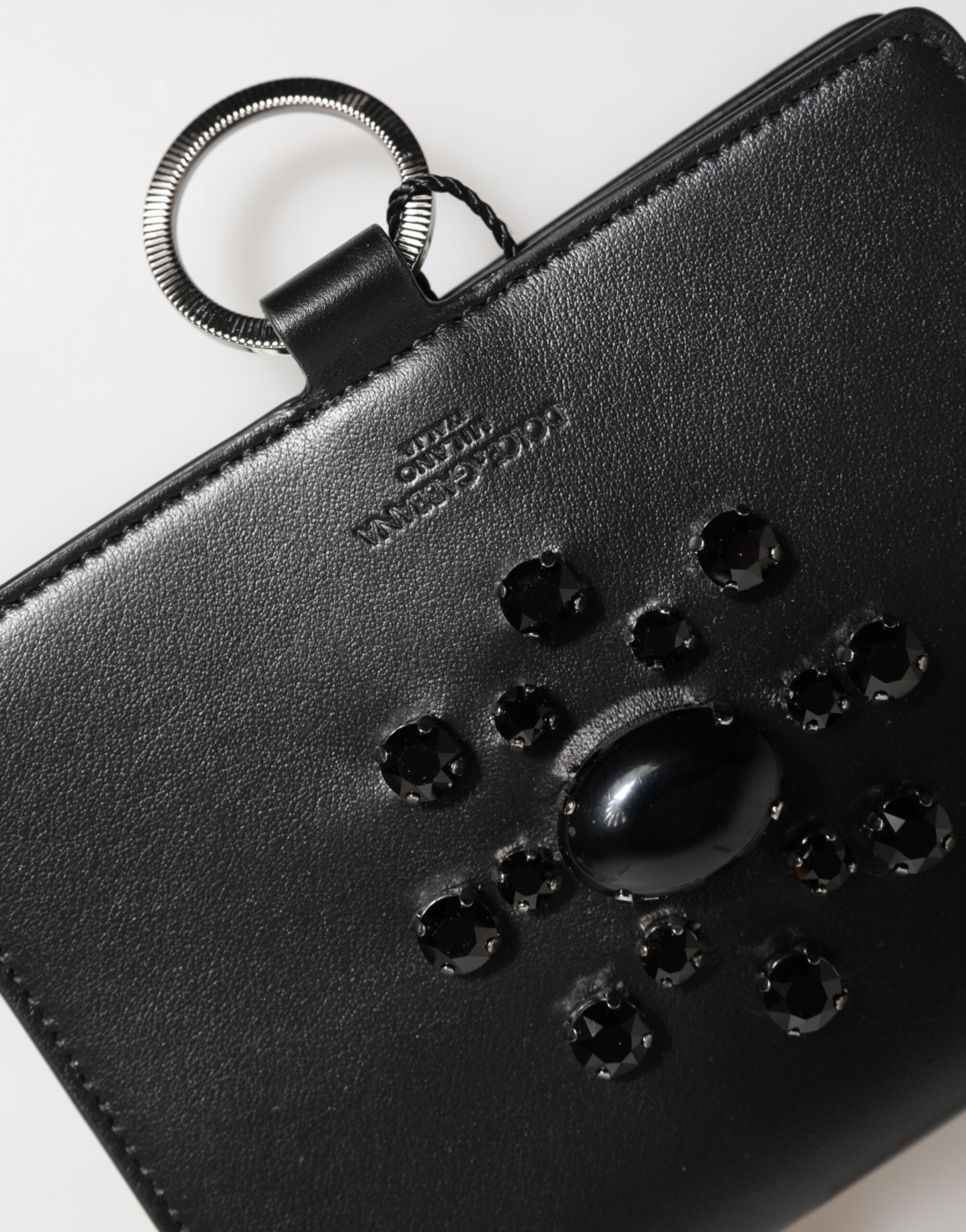Dolce & Gabbana Black Leather Crystal Embellished Card Holder Wallet - Image 7