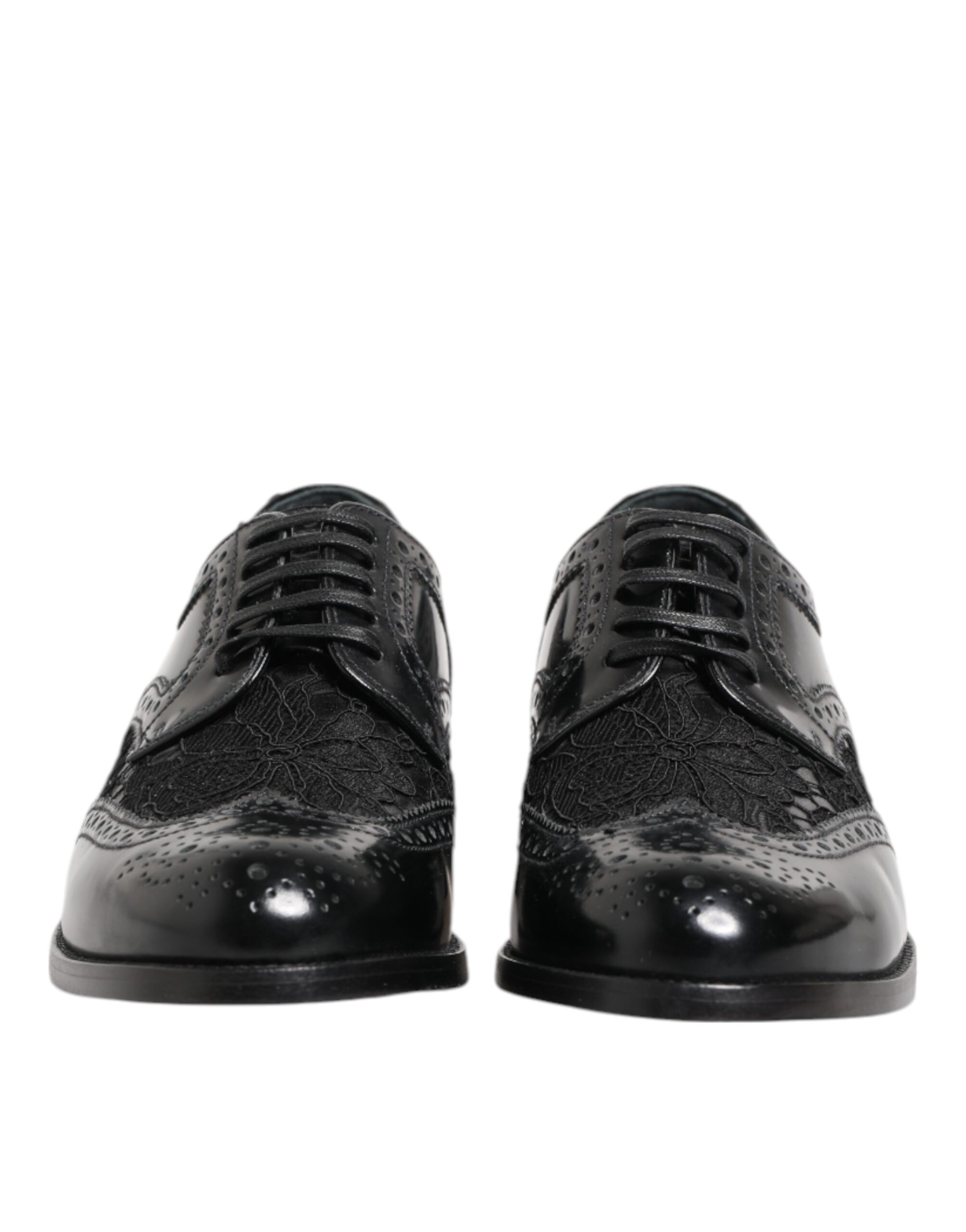Dolce & Gabbana Black Leather Floral Lace Dress Formal Shoes - Image 3