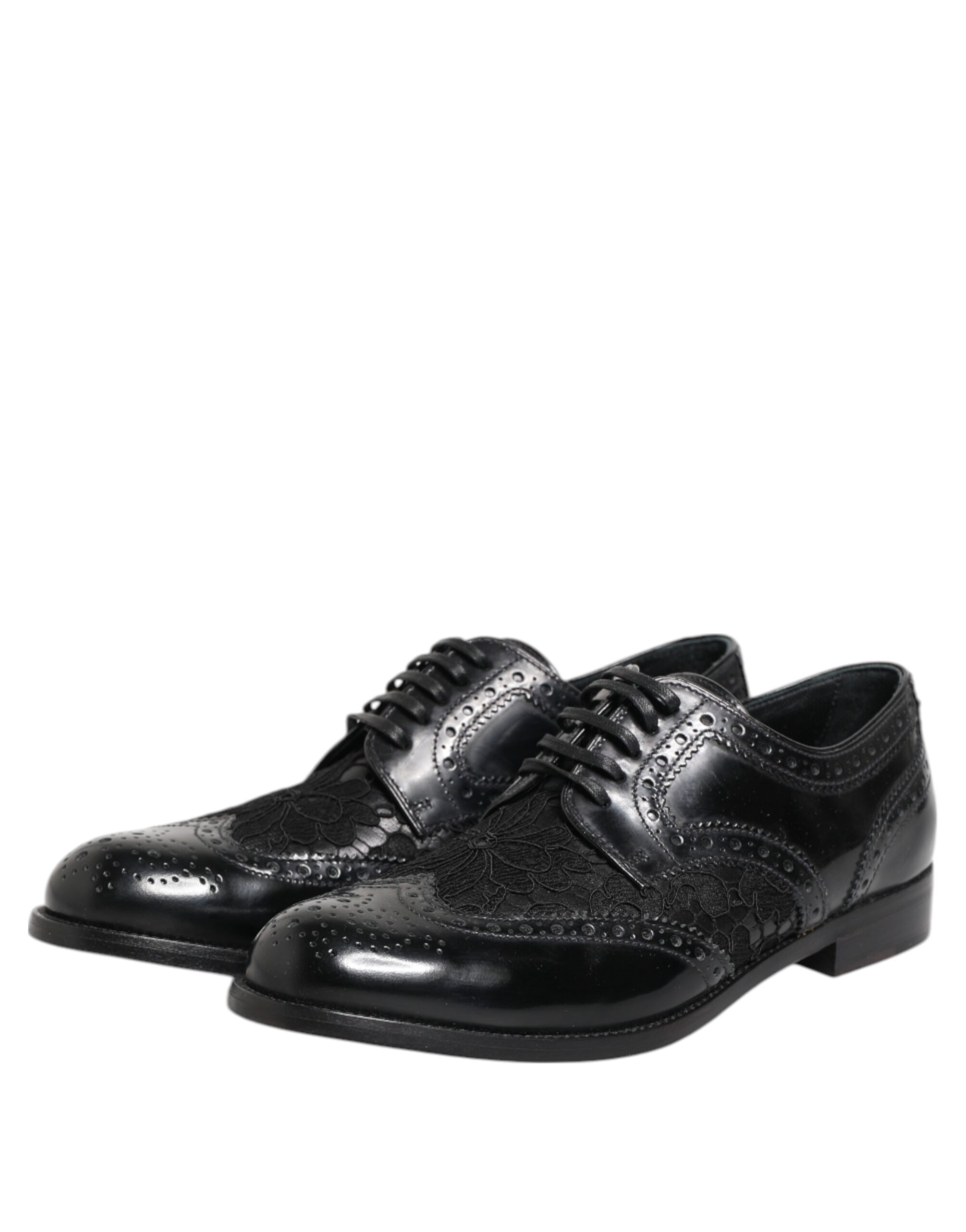 Dolce & Gabbana Black Leather Floral Lace Dress Formal Shoes - Image 5
