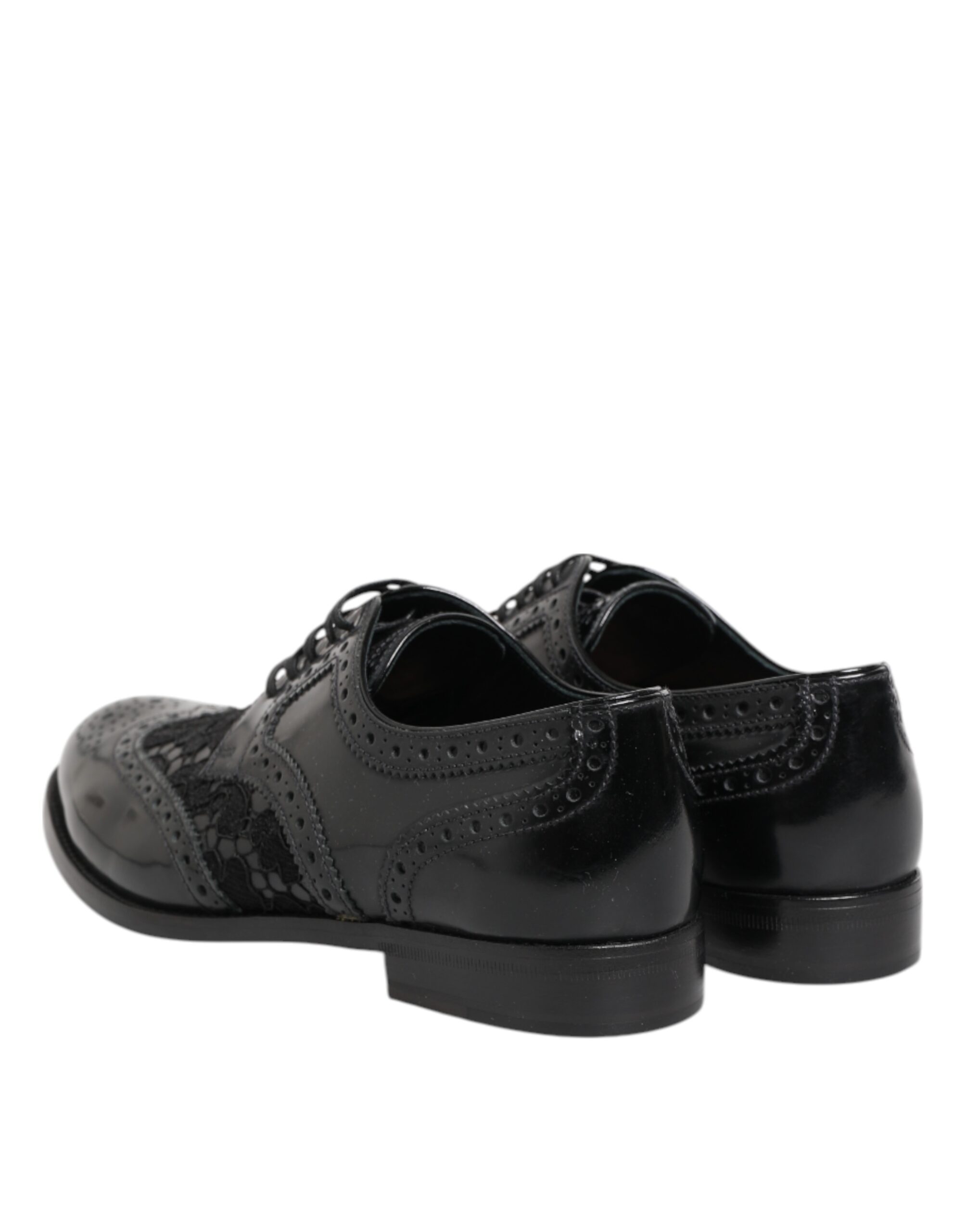 Dolce & Gabbana Black Leather Floral Lace Dress Formal Shoes - Image 6