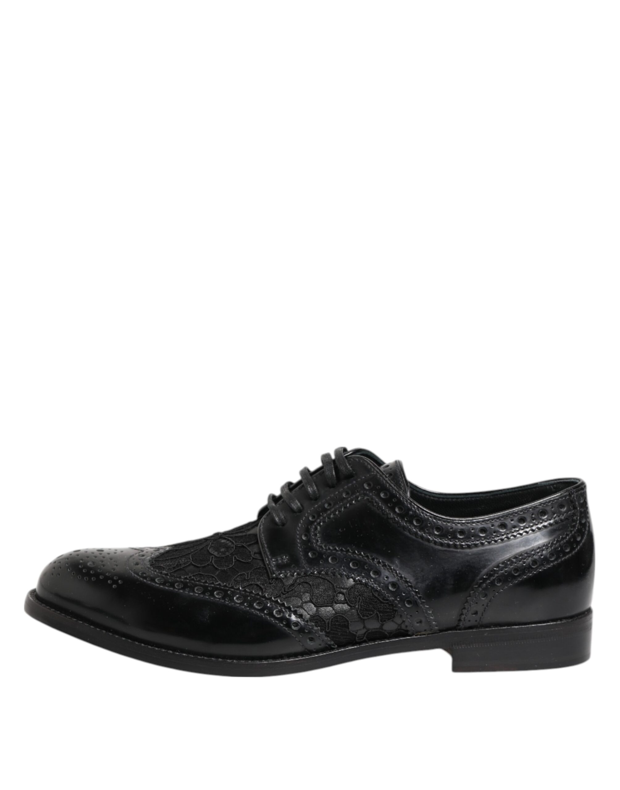 Dolce & Gabbana Black Leather Floral Lace Dress Formal Shoes - Image 7