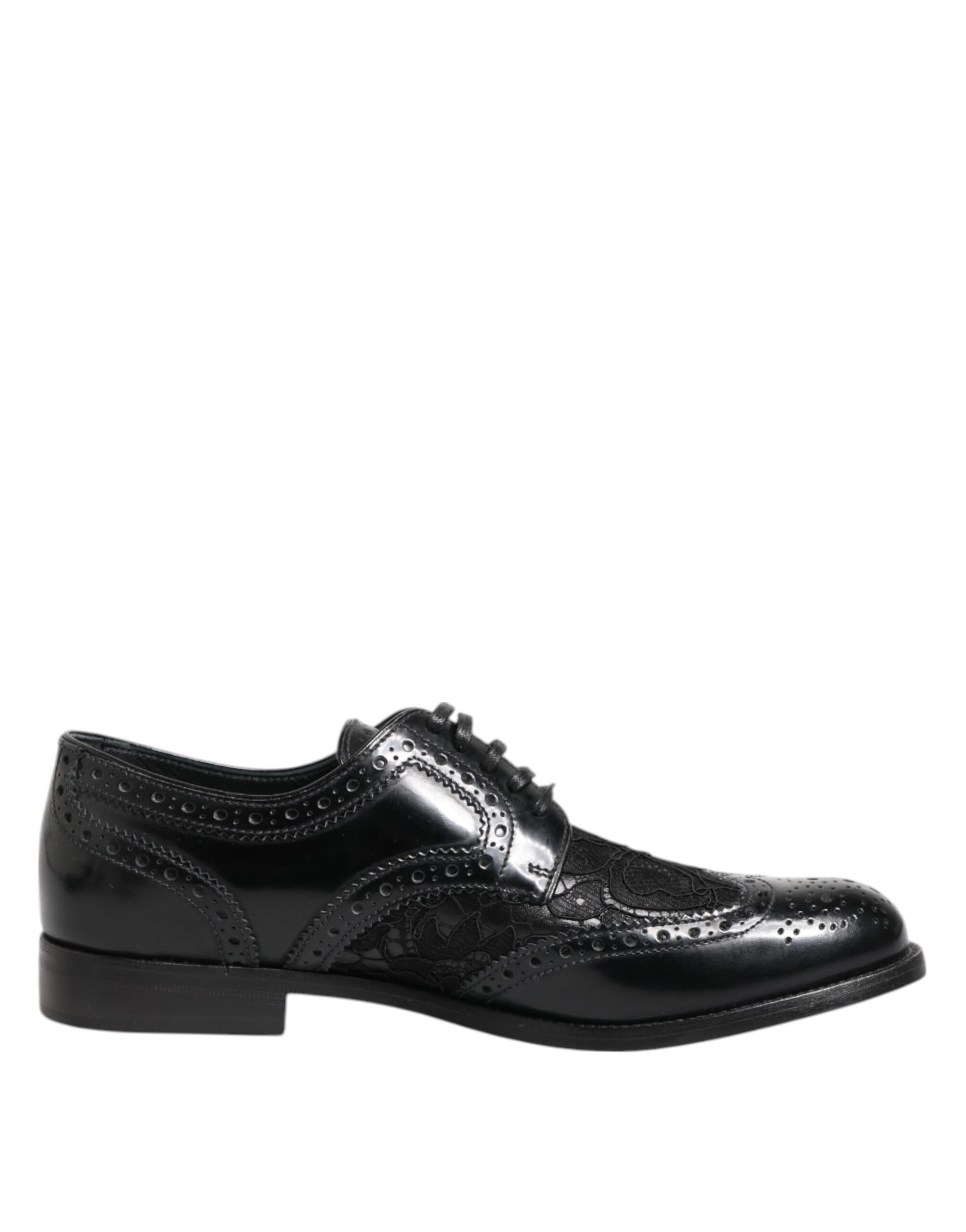 Dolce & Gabbana Black Leather Floral Lace Dress Formal Shoes - Image 2