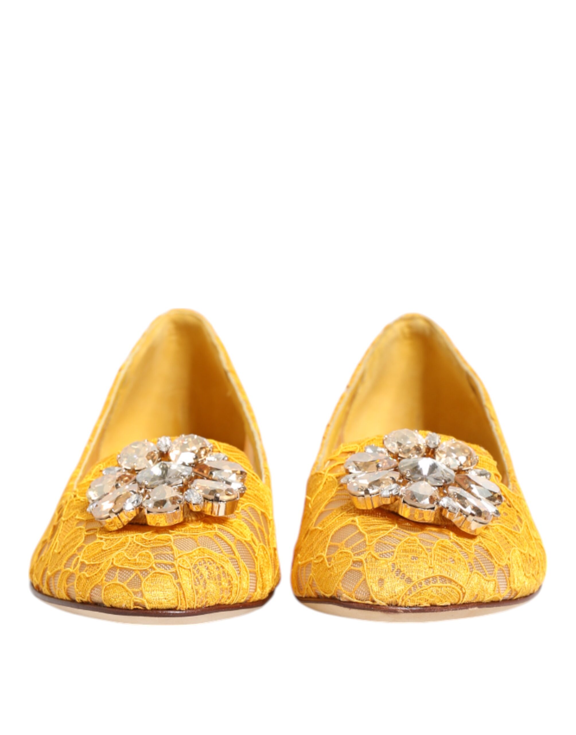 Dolce & Gabbana Yellow Taormina Lace Crystals Flats Shoes - Image 3