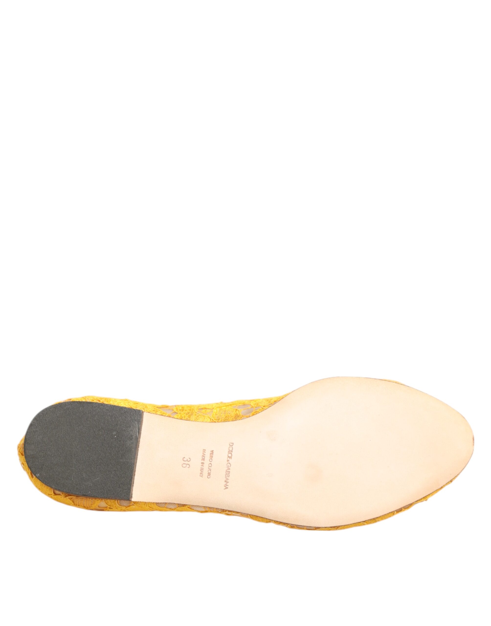 Dolce & Gabbana Yellow Taormina Lace Crystals Flats Shoes - Image 8
