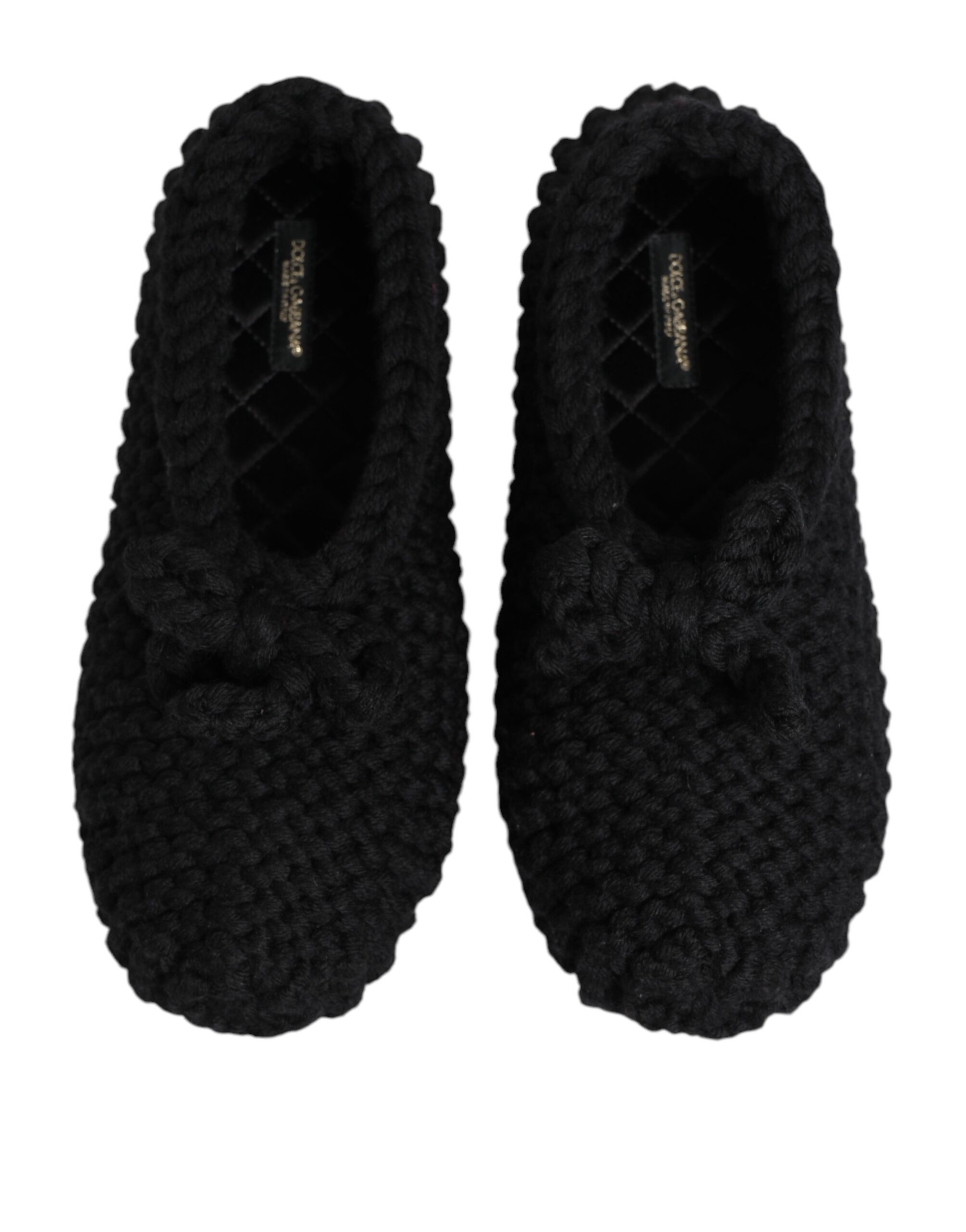 Dolce & Gabbana Black Wool Knit Slip On Ballerina Flats Shoes - Image 4
