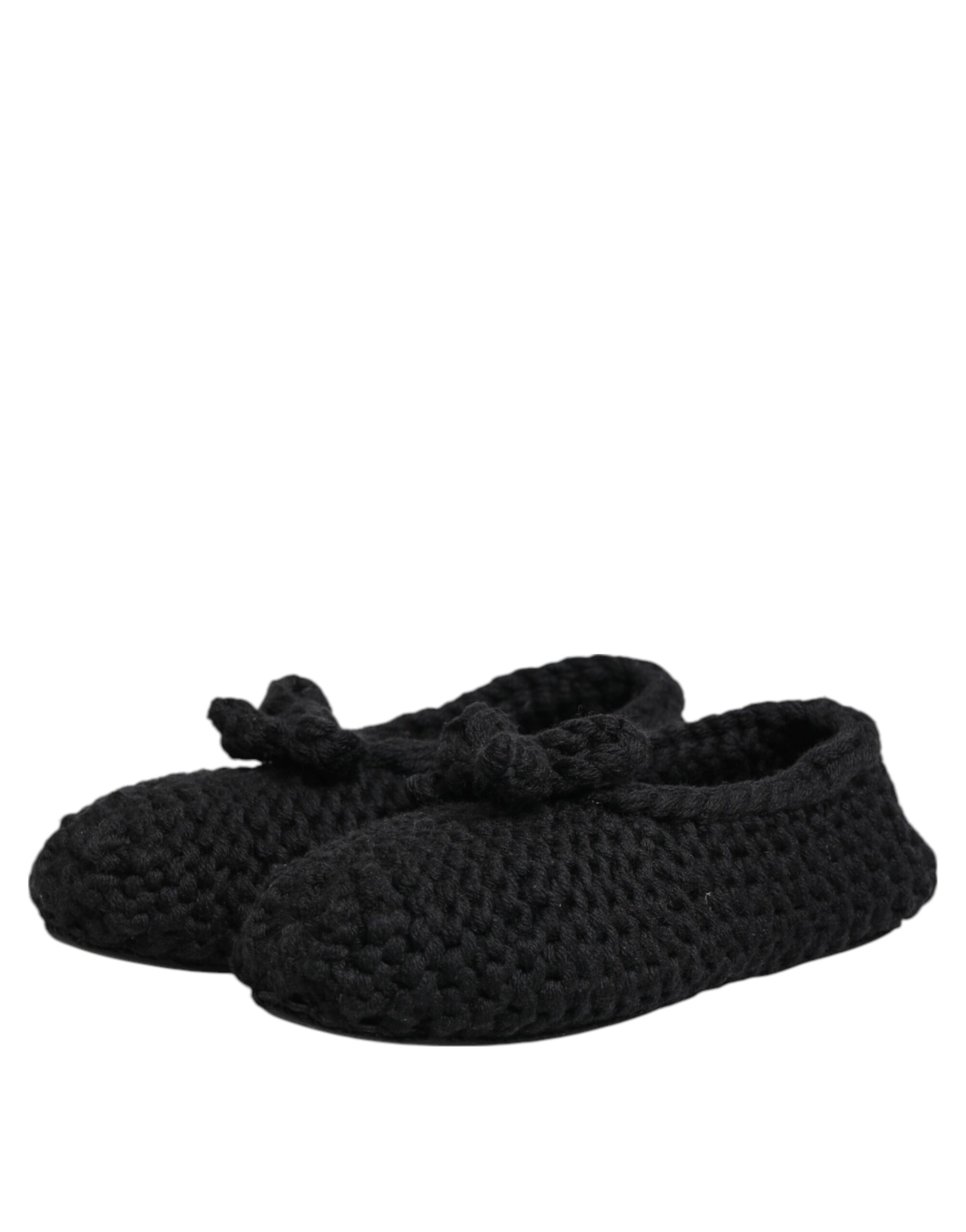 Dolce & Gabbana Black Wool Knit Slip On Ballerina Flats Shoes - Image 5