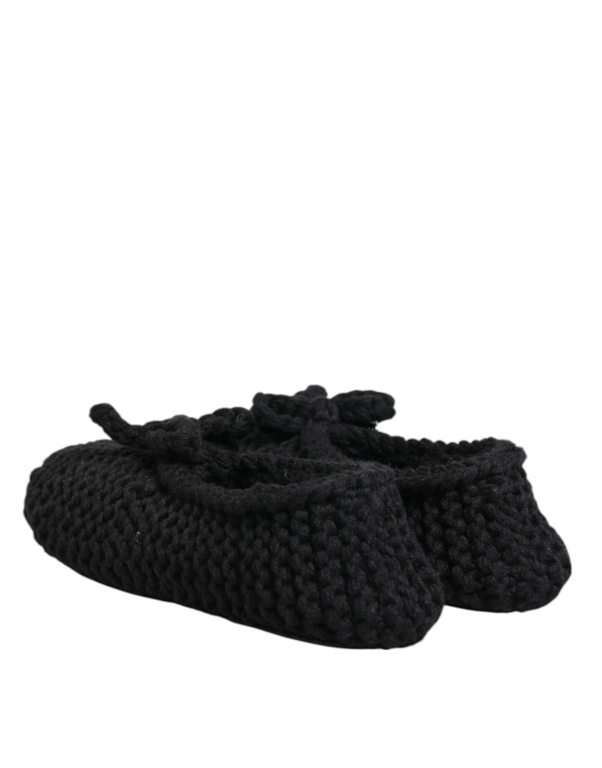Dolce & Gabbana Black Wool Knit Slip On Ballerina Flats Shoes - Image 6