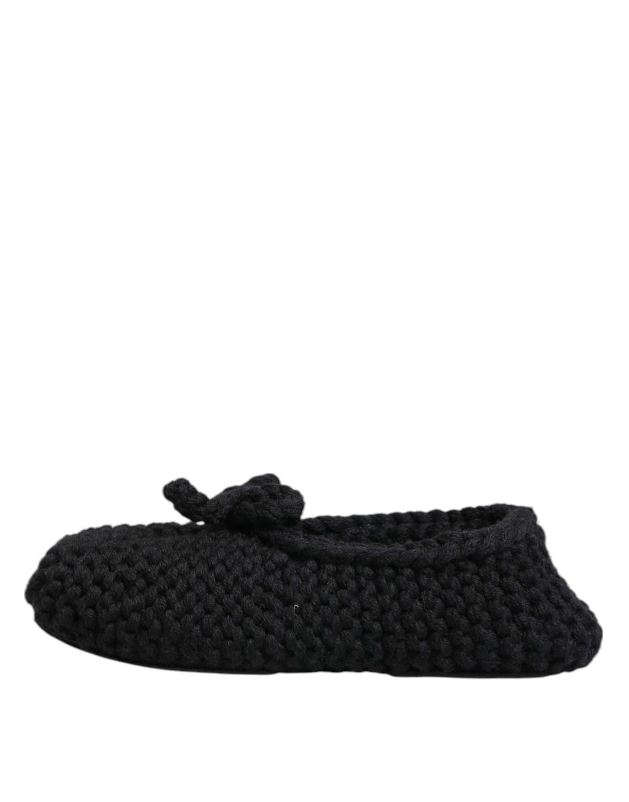 Dolce & Gabbana Black Wool Knit Slip On Ballerina Flats Shoes - Image 7