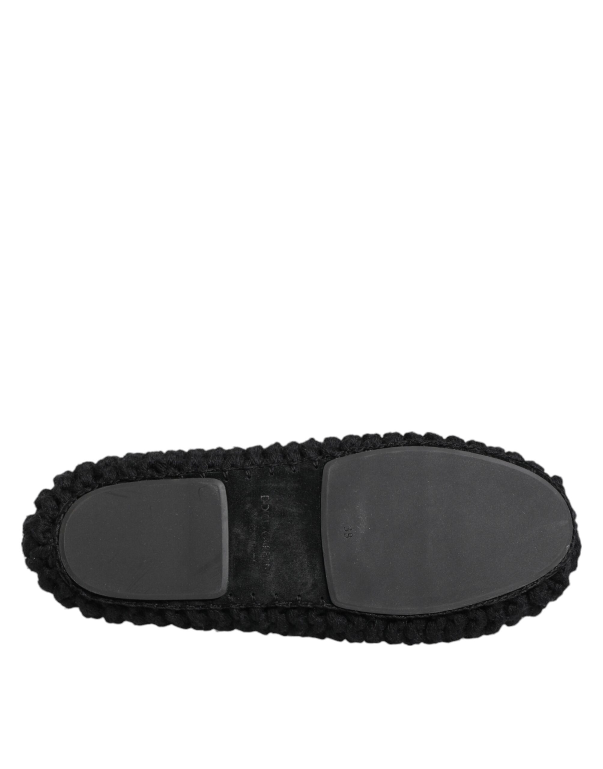Dolce & Gabbana Black Wool Knit Slip On Ballerina Flats Shoes - Image 8