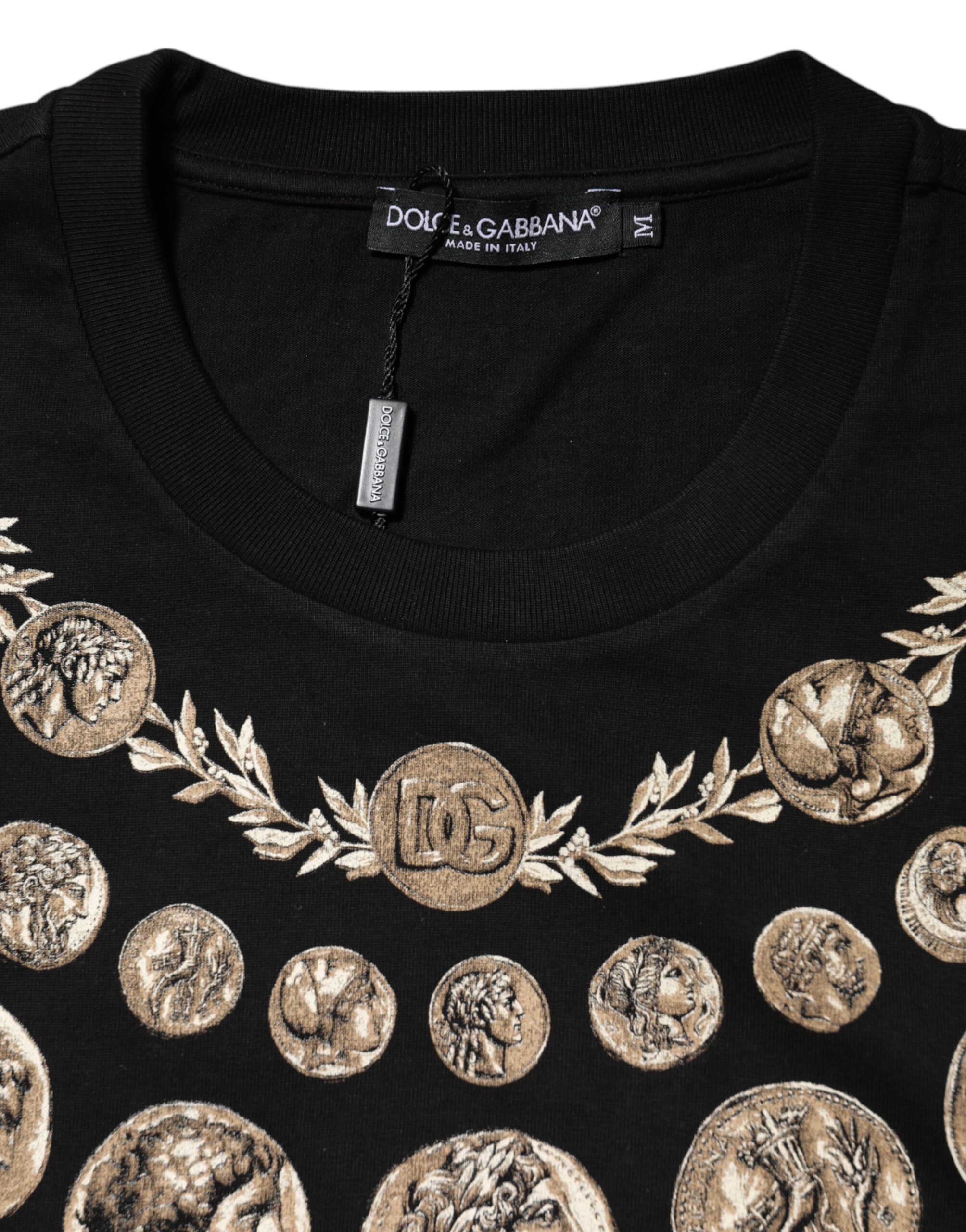 Dolce & Gabbana Black Coin Print Cotton Crew Neck T-shirt - Image 4