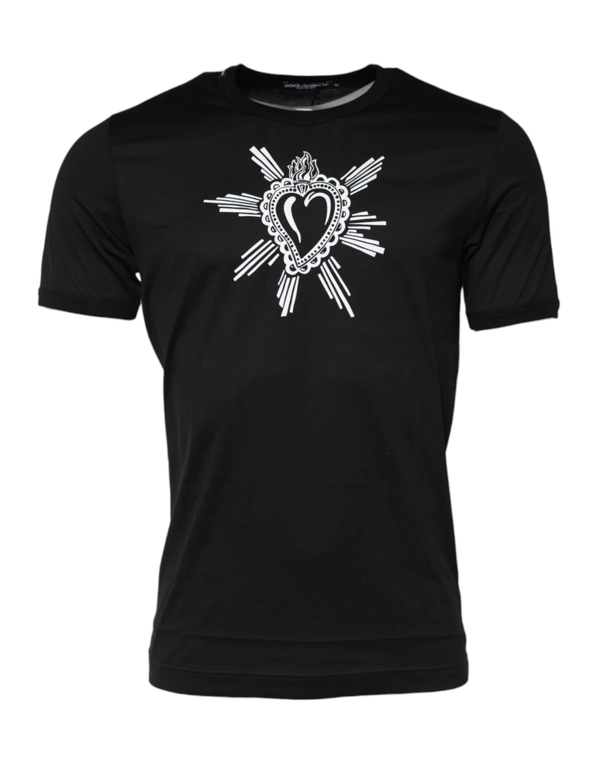 Dolce & Gabbana Black Sacred Heart Cotton Crew Neck T-shirt - Image 2
