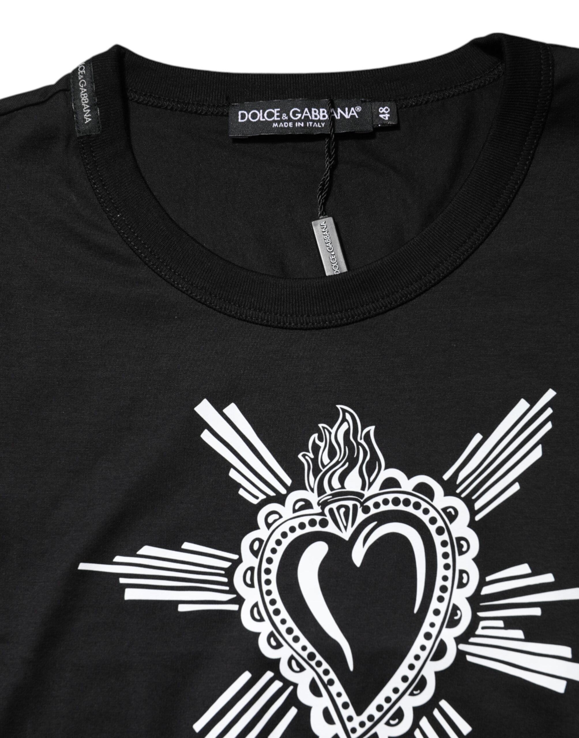 Dolce & Gabbana Black Sacred Heart Cotton Crew Neck T-shirt - Image 4