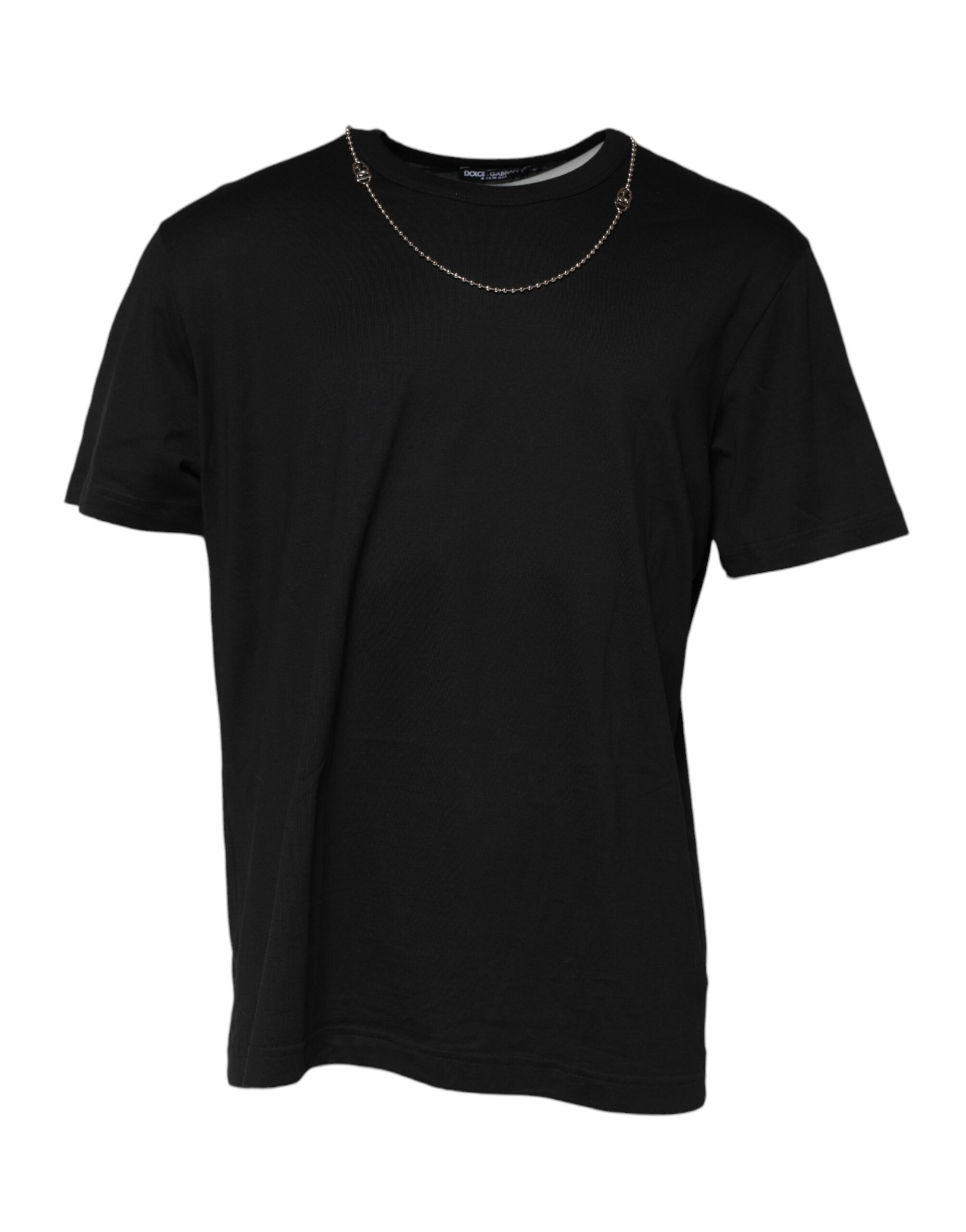 Dolce & Gabbana Black Chain Necklace Cotton Crewneck T-shirt - Image 2
