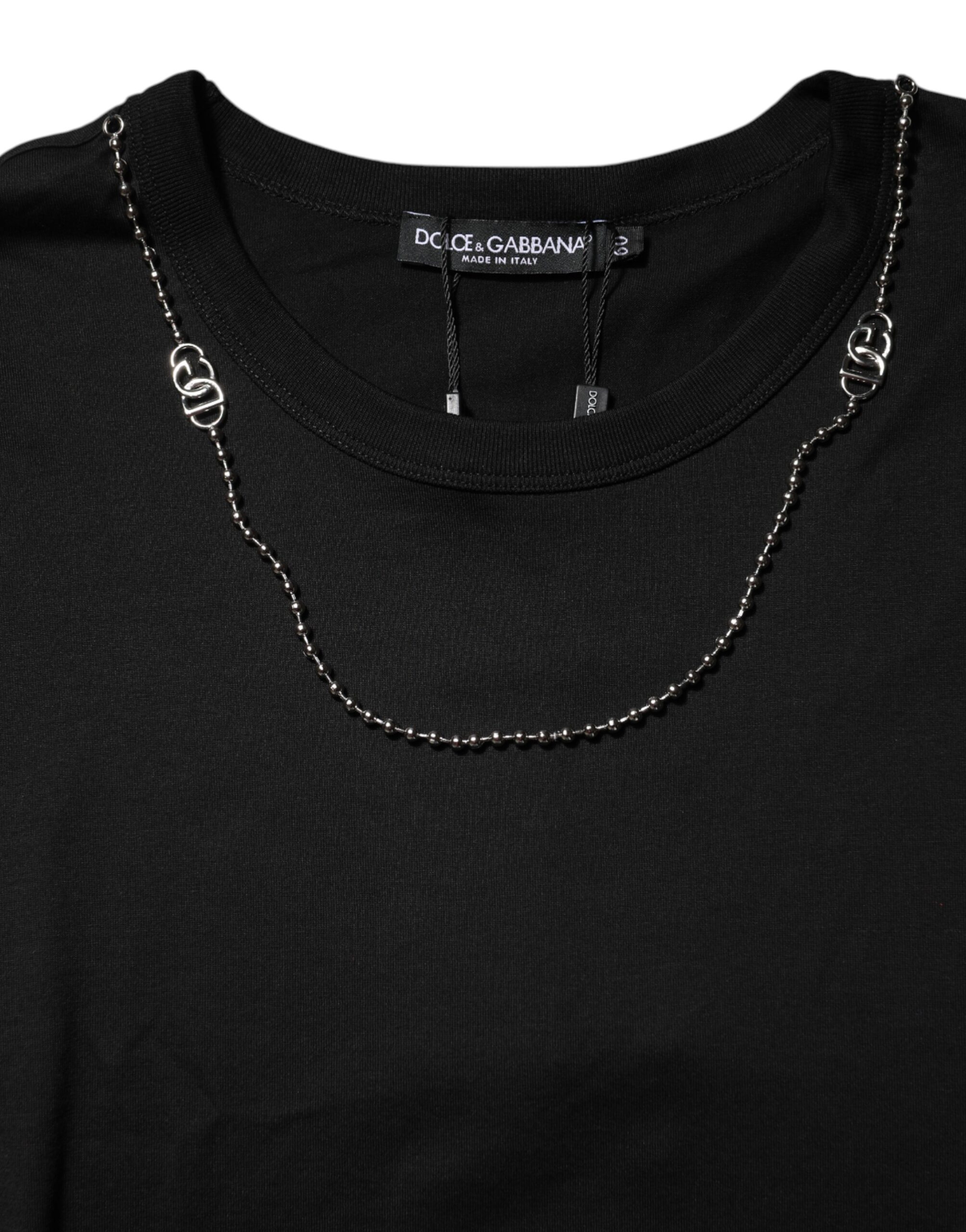 Dolce & Gabbana Black Chain Necklace Cotton Crewneck T-shirt - Image 4