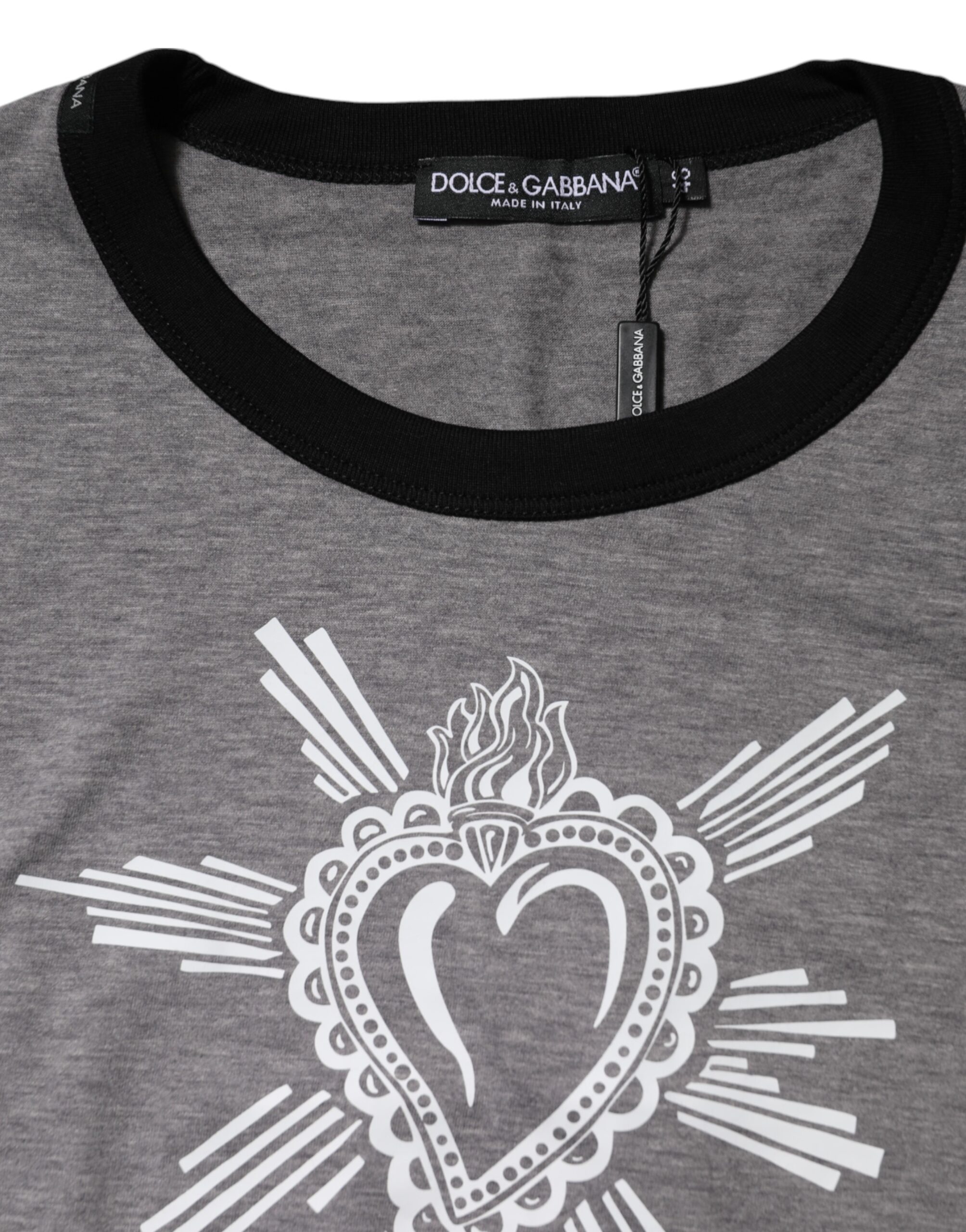 Dolce & Gabbana Gray Sacred Heart Cotton Crew Neck T-shirt - Image 4