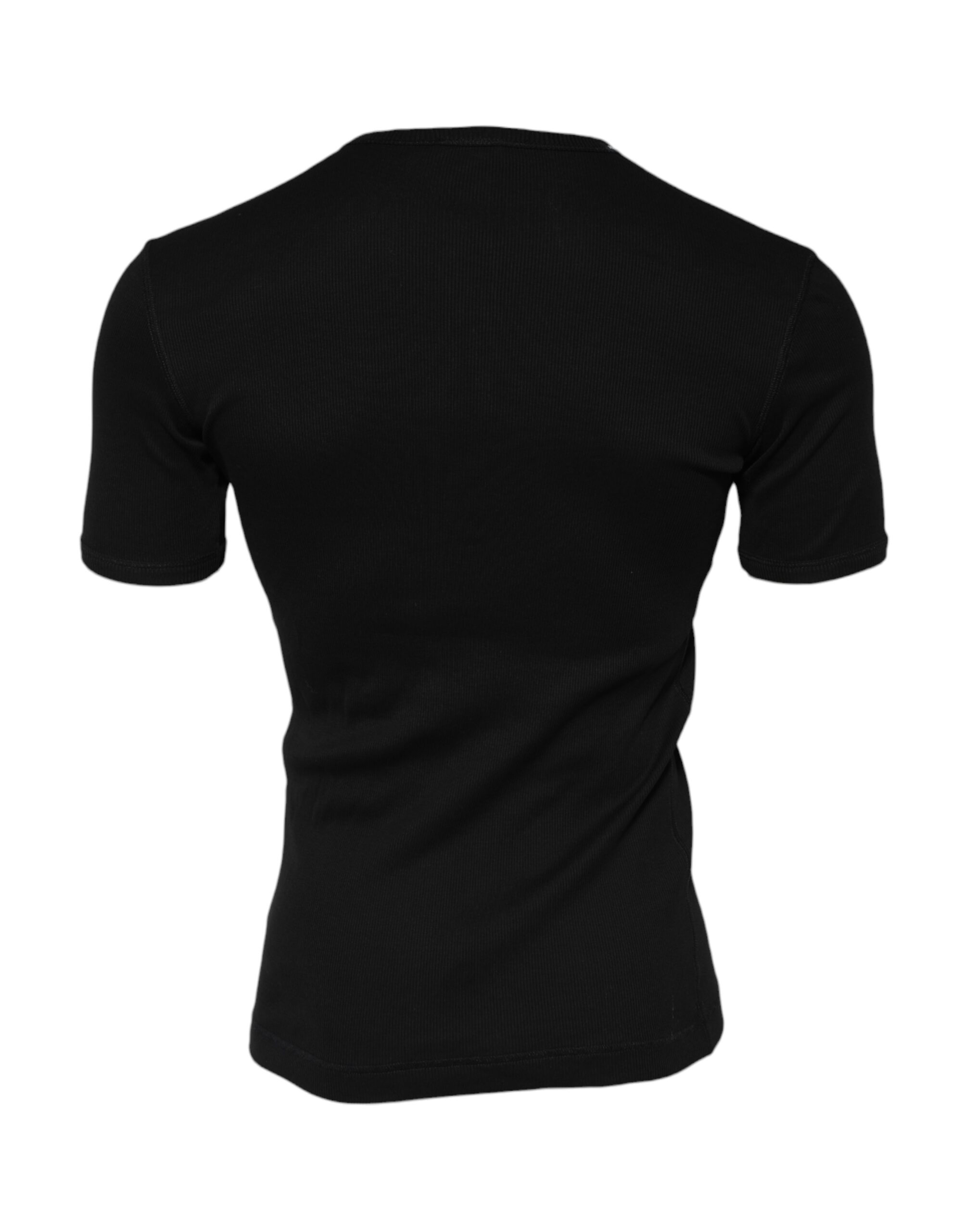 Dolce & Gabbana Black Cotton Knit Crew Neck Henley T-shirt - Image 3