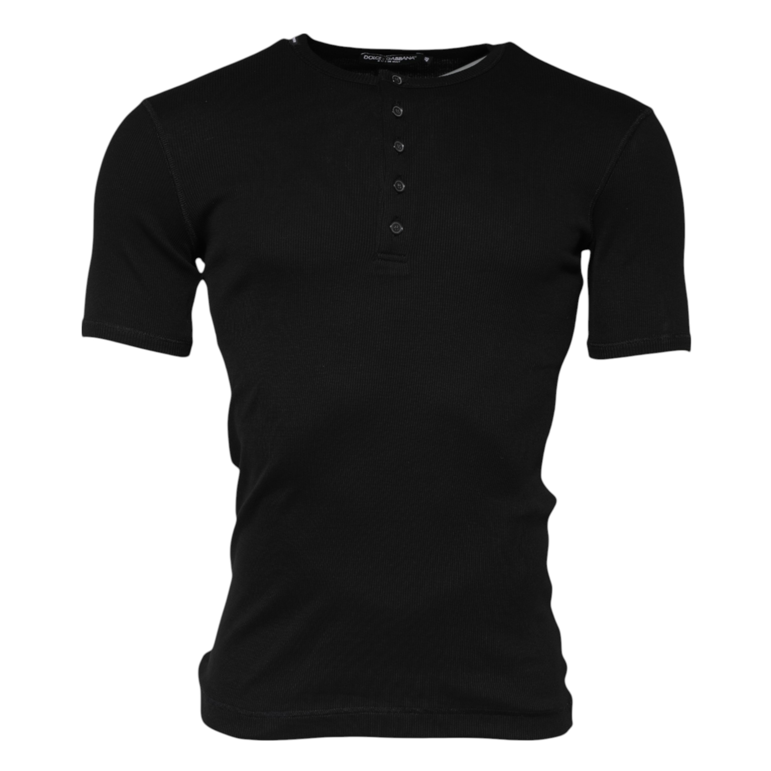 Dolce & Gabbana Black Cotton Knit Crew Neck Henley T-shirt - Image 5