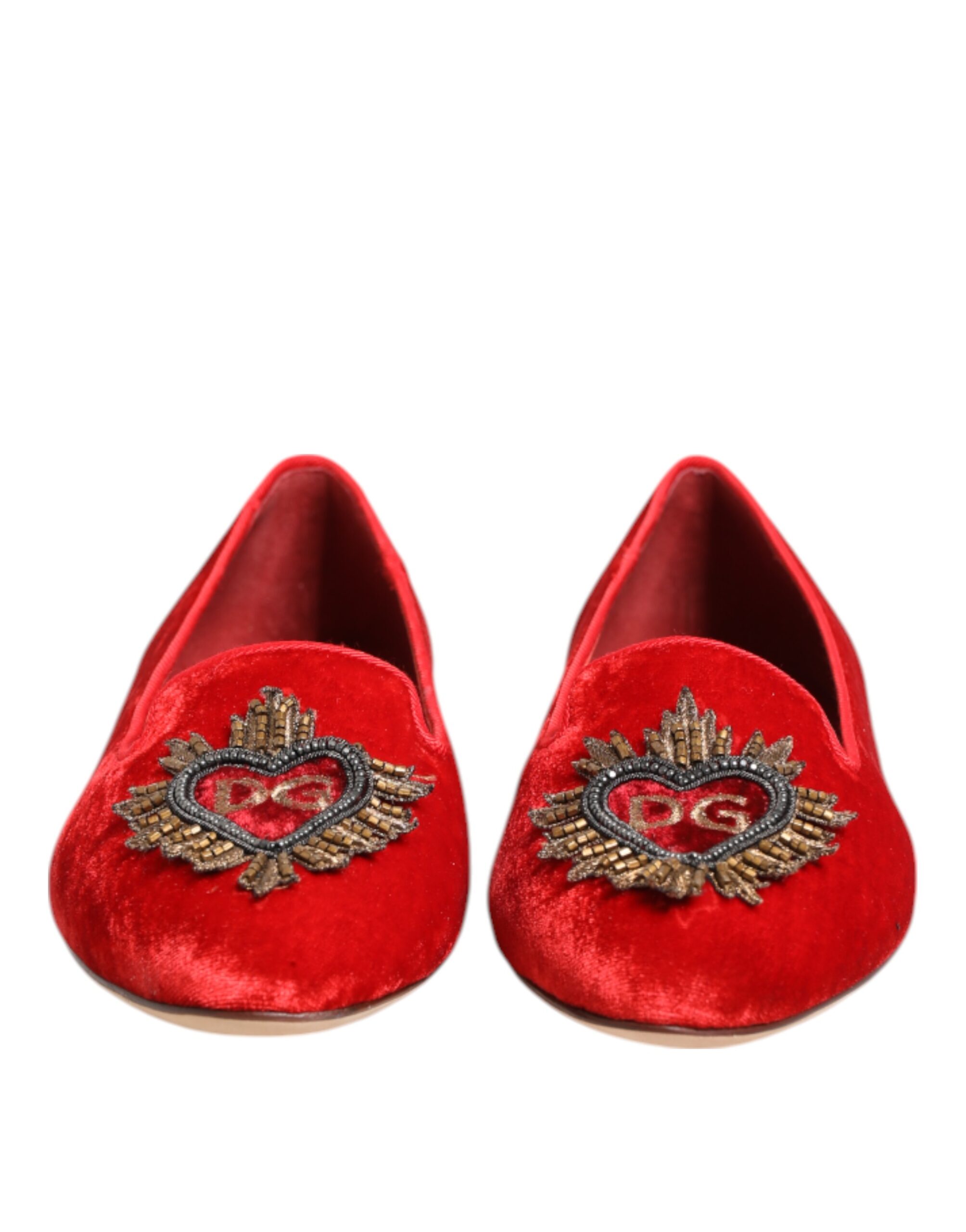 Dolce & Gabbana Red Velvet DG Heart Loafers Flats Shoes - Image 4