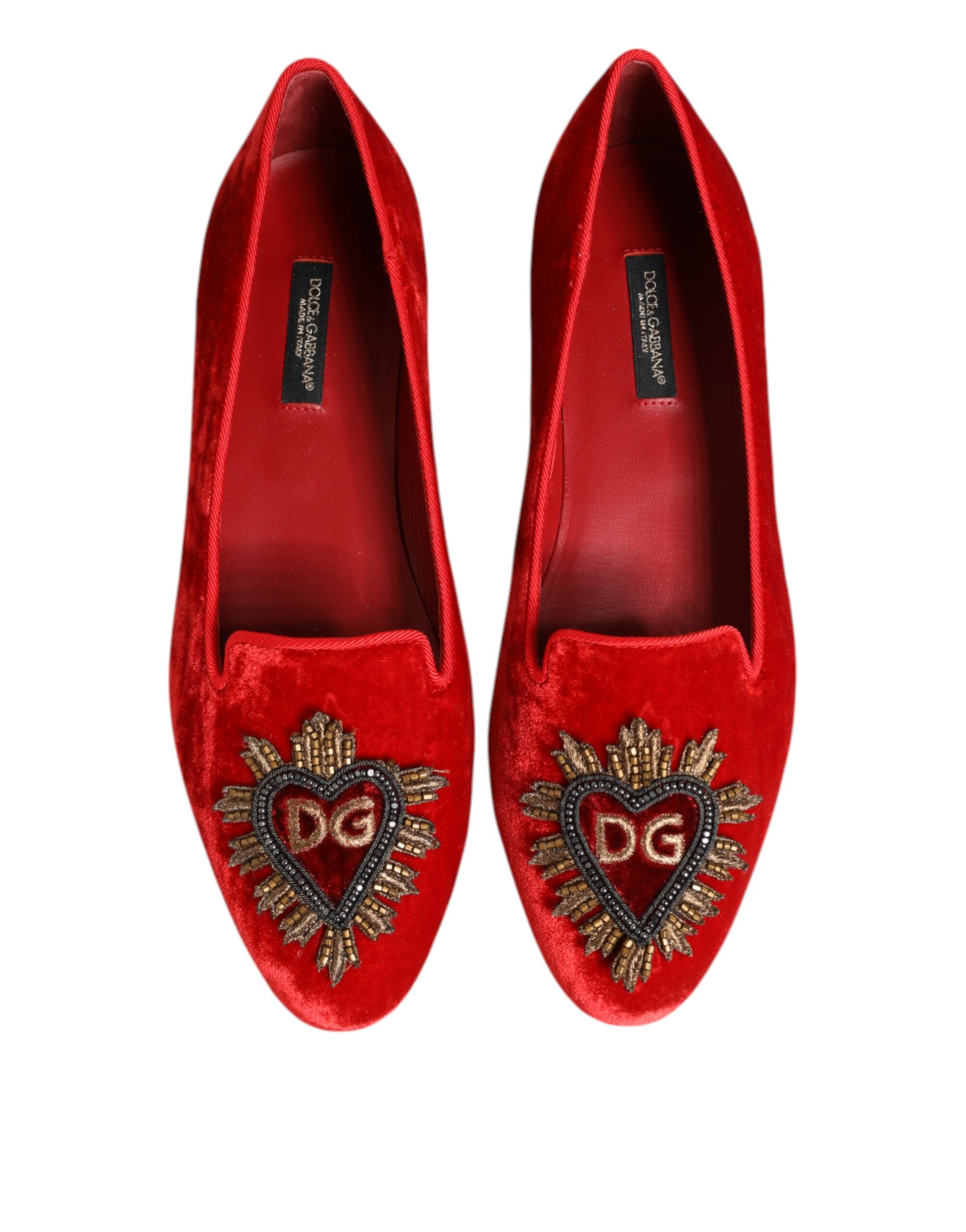 Dolce & Gabbana Red Velvet DG Heart Loafers Flats Shoes - Image 5