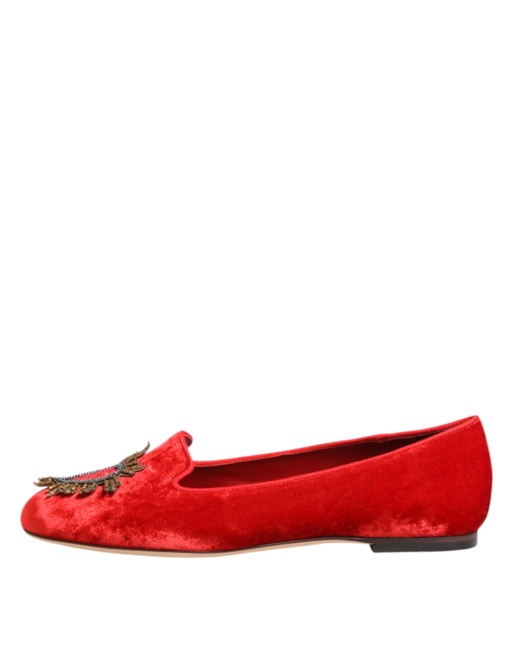 Dolce & Gabbana Red Velvet DG Heart Loafers Flats Shoes - Image 7
