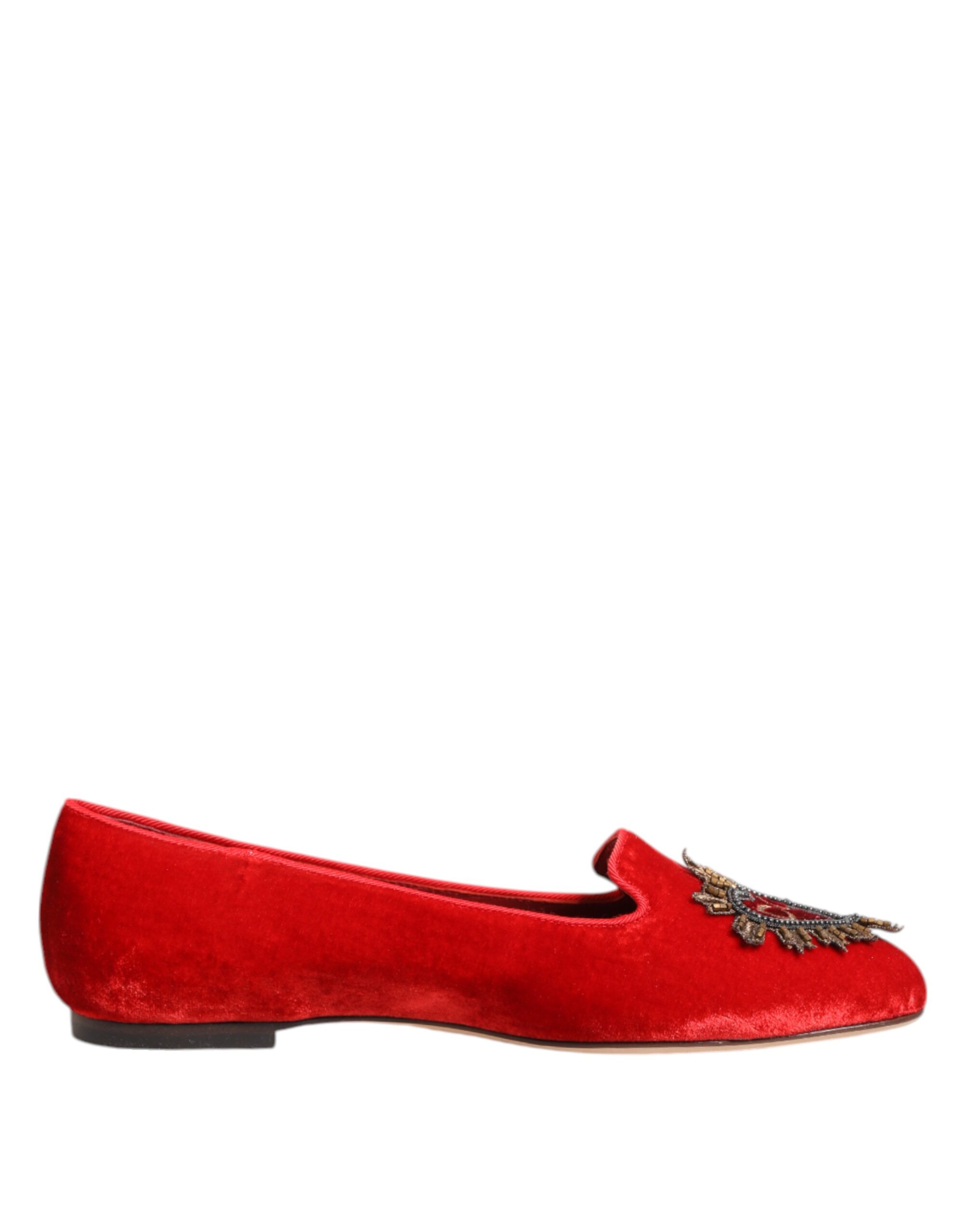 Dolce & Gabbana Red Velvet DG Heart Loafers Flats Shoes - Image 2
