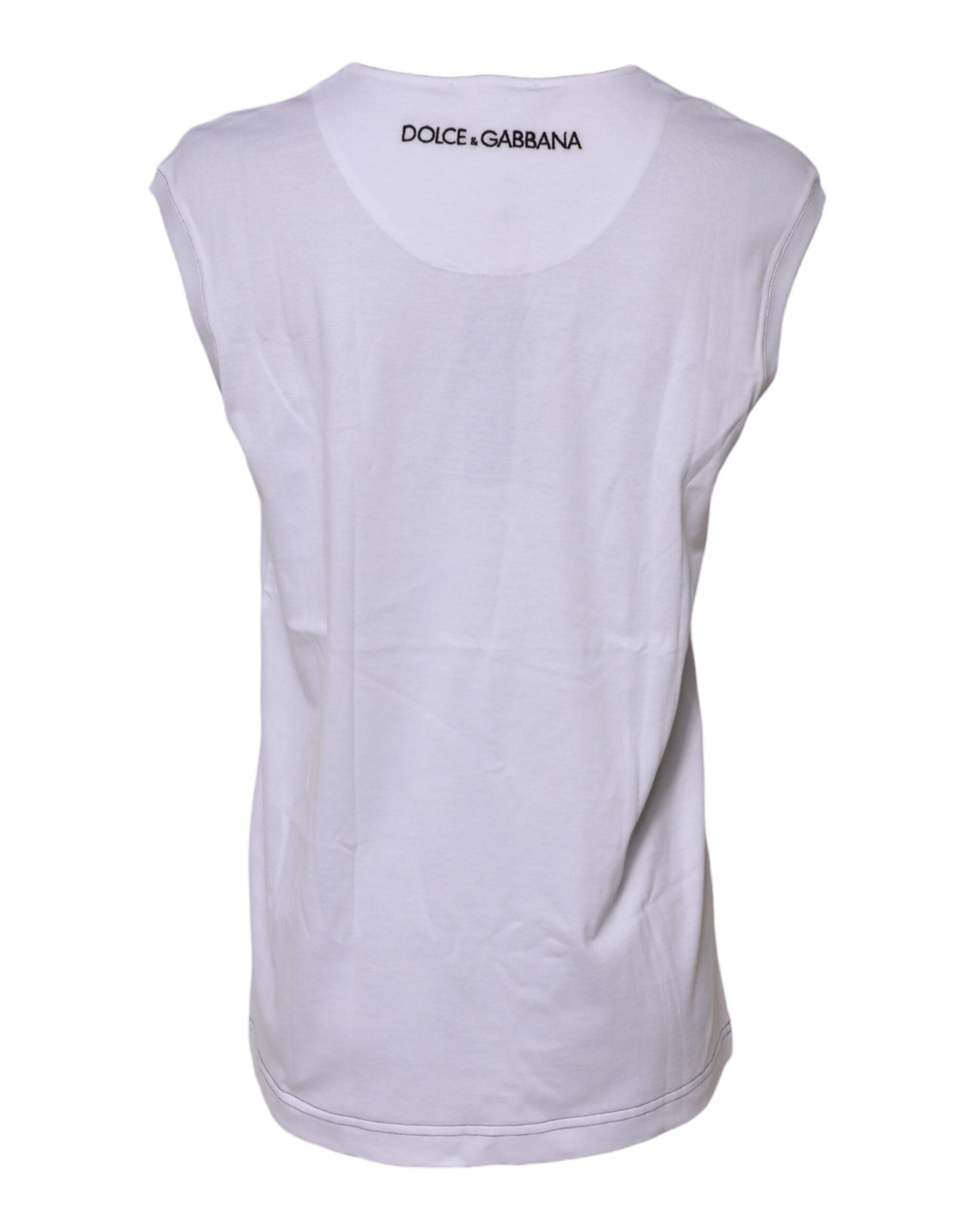 Dolce & Gabbana White Cotton Sleeveless Printed Tank T-shirt - Image 3