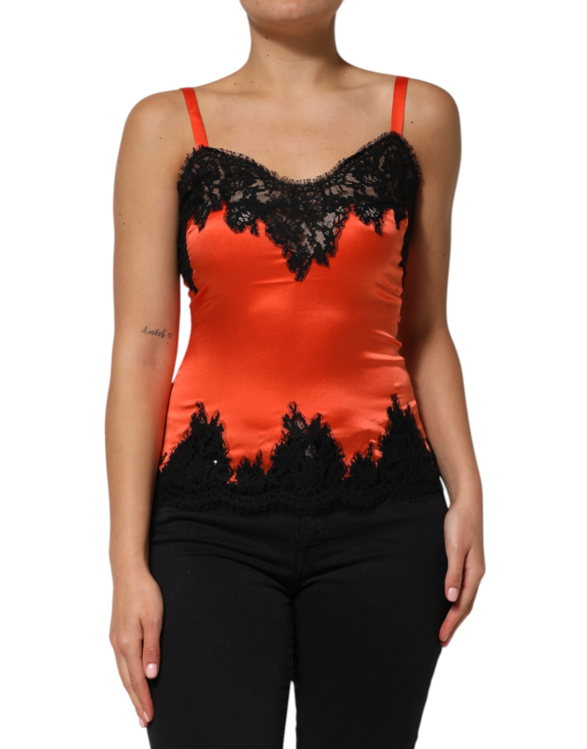 Dolce & Gabbana Red Black Lace Trim Silk Sleeveless Tank Top - Image 2