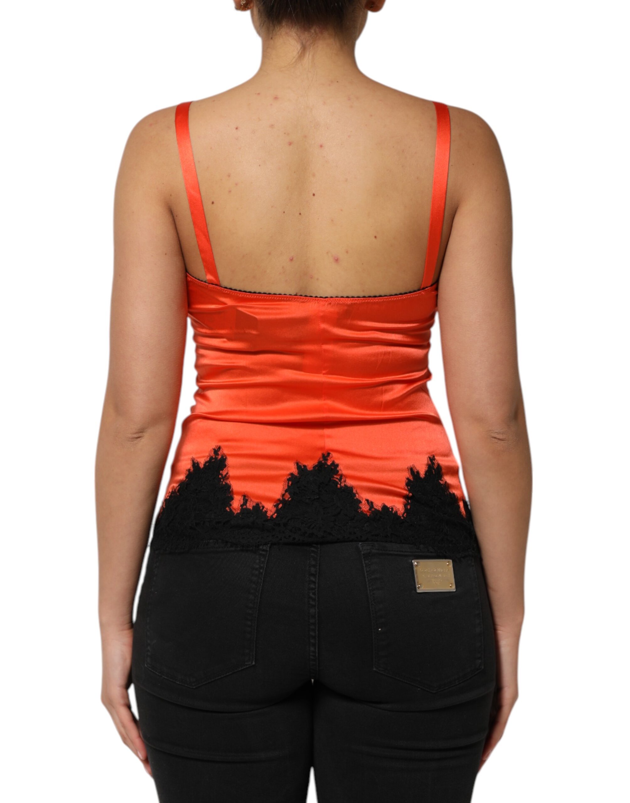 Dolce & Gabbana Red Black Lace Trim Silk Sleeveless Tank Top - Image 4