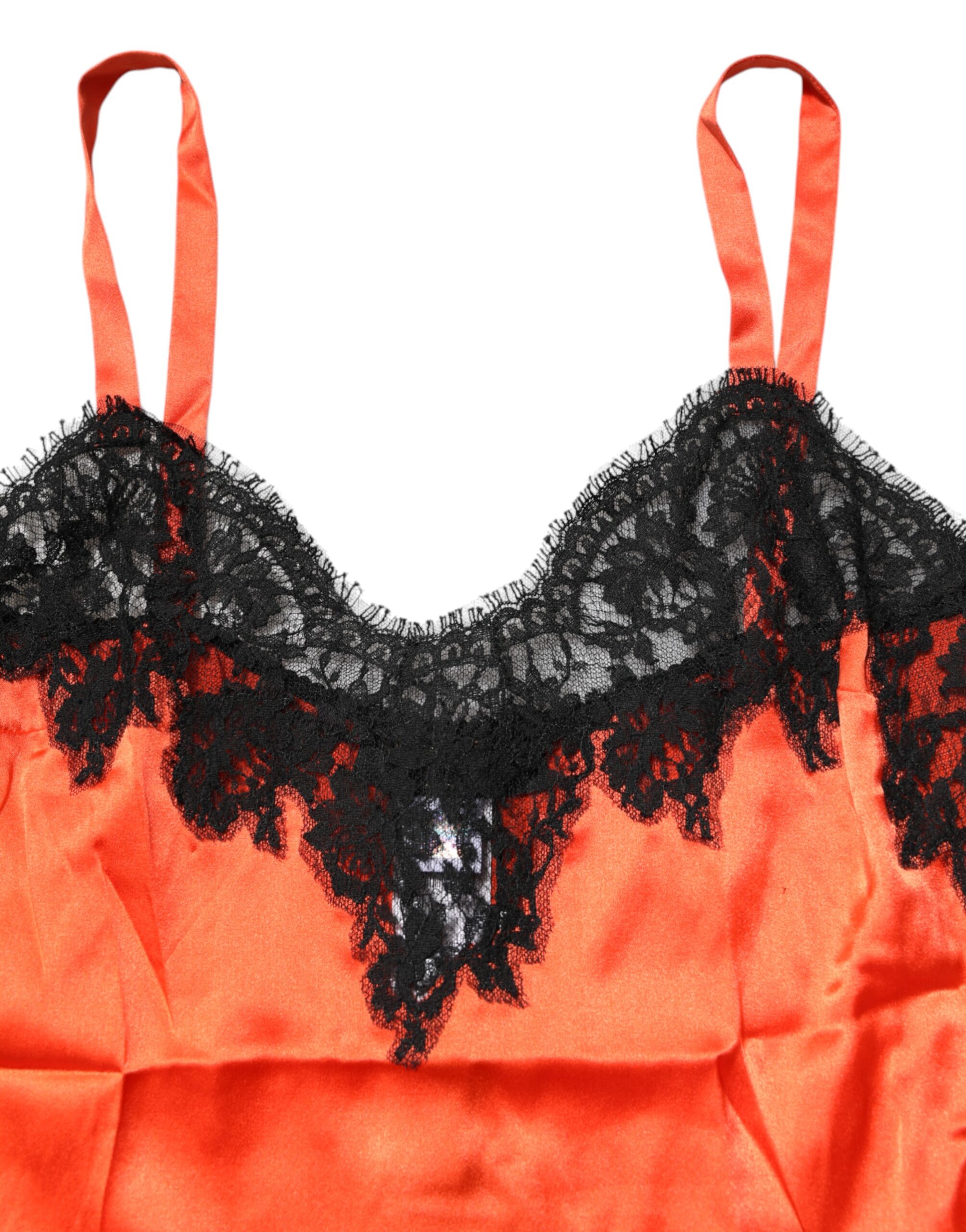 Dolce & Gabbana Red Black Lace Trim Silk Sleeveless Tank Top - Image 7