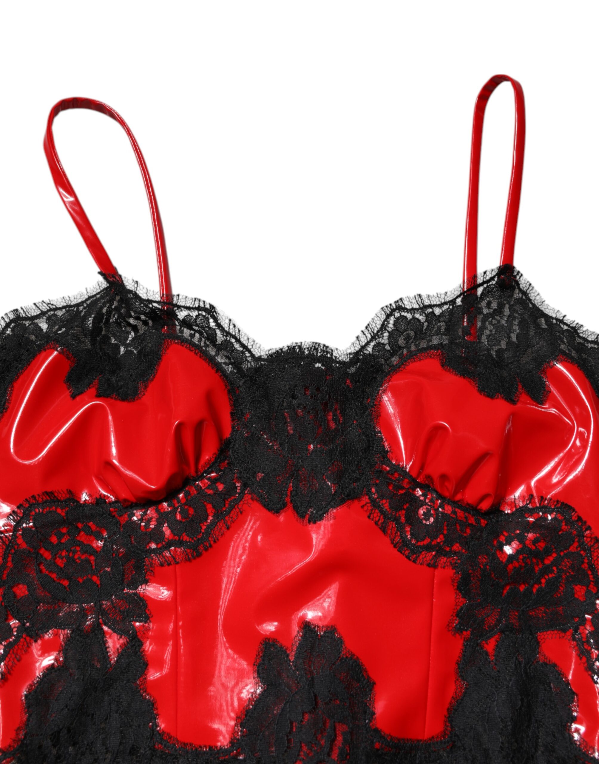 Dolce & Gabbana Red Black Lace Trim Polyester Sleeveless Tank Top - Image 6