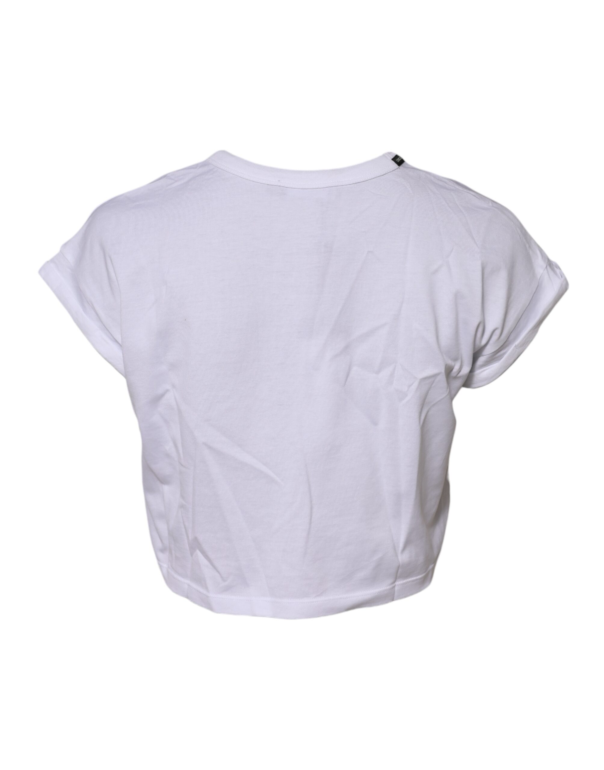 Dolce & Gabbana White Cotton Crew Neck Cropped Top T-shirt - Image 3
