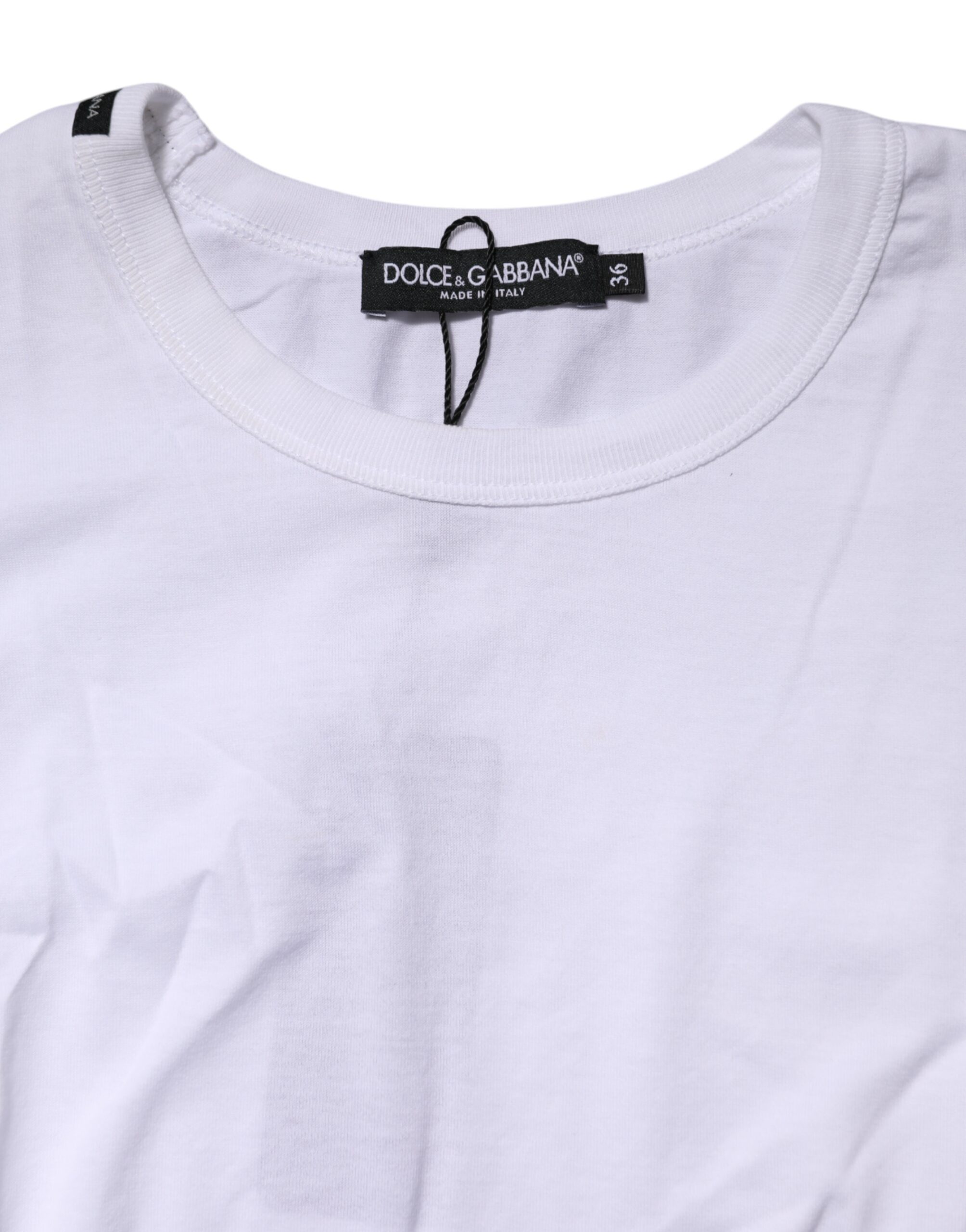 Dolce & Gabbana White Cotton Crew Neck Cropped Top T-shirt - Image 4